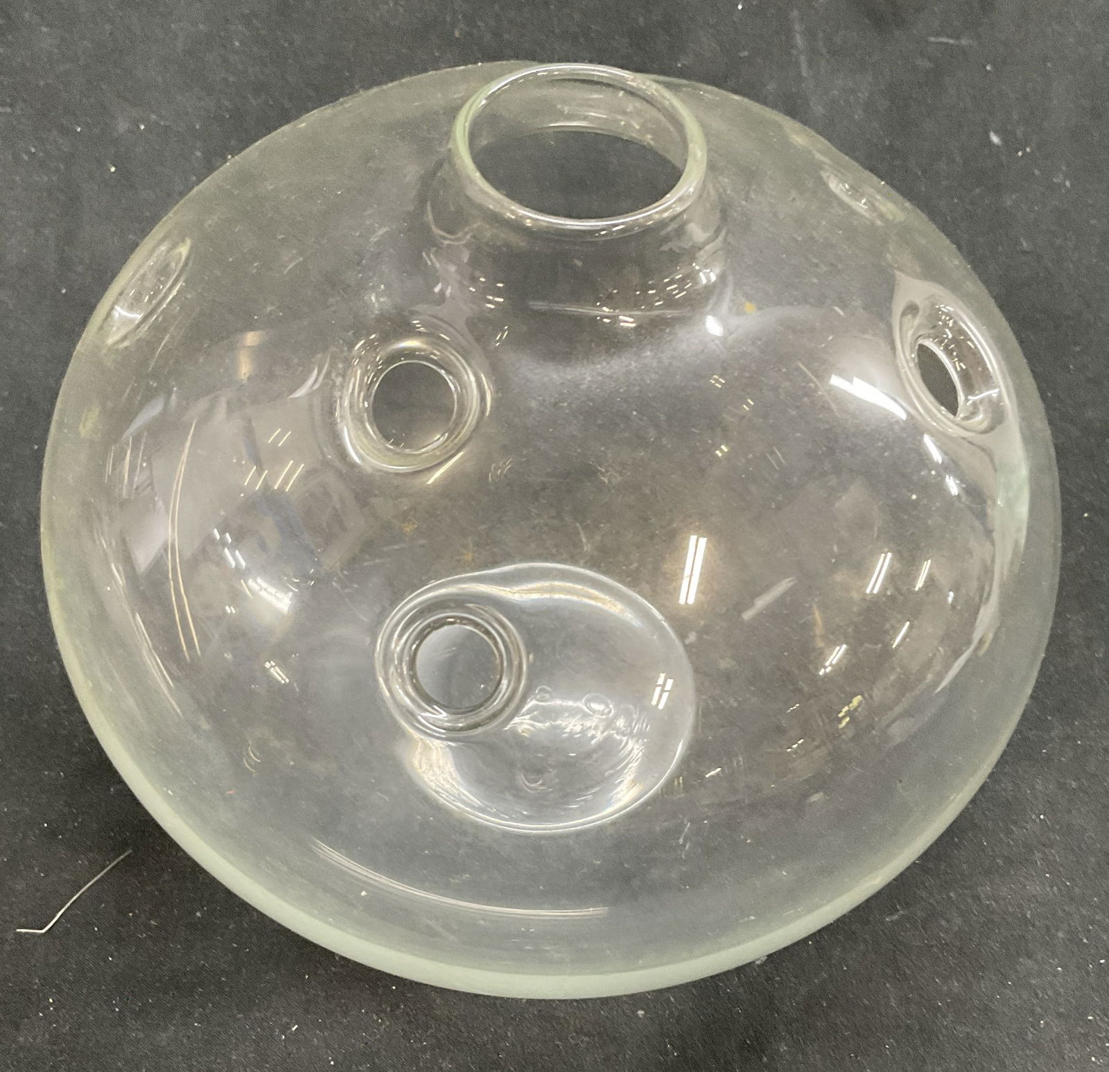 Holmegaard Hand Blown Clear Glass Meteor Vase: Hand Blown Clear Glass Meteor Vase. Signed Holmegaard on base.. Measures approx. 20.25 round x 5L in. Some surface wear consistent with age, use and exposure. Tablewares, table accessory, vases, decor
