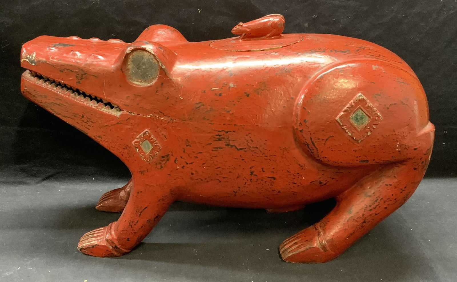 XL Hand Carved Painted Wood Frog Vessel (1 of 10)