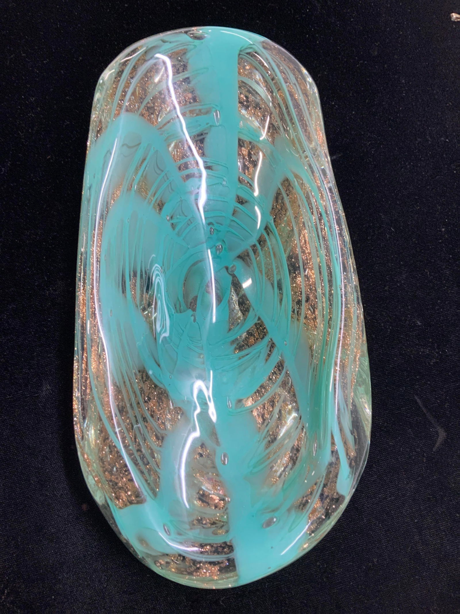 Hand Blown Murano Style Glass Bowl w Gold Flecks (1 of 7)