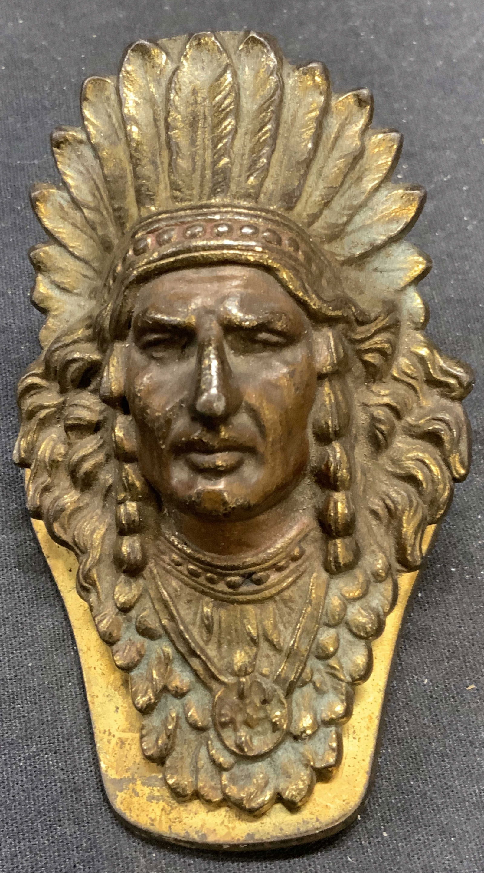 Antique Gilt Iron Native American Wall Clip (1 of 6)