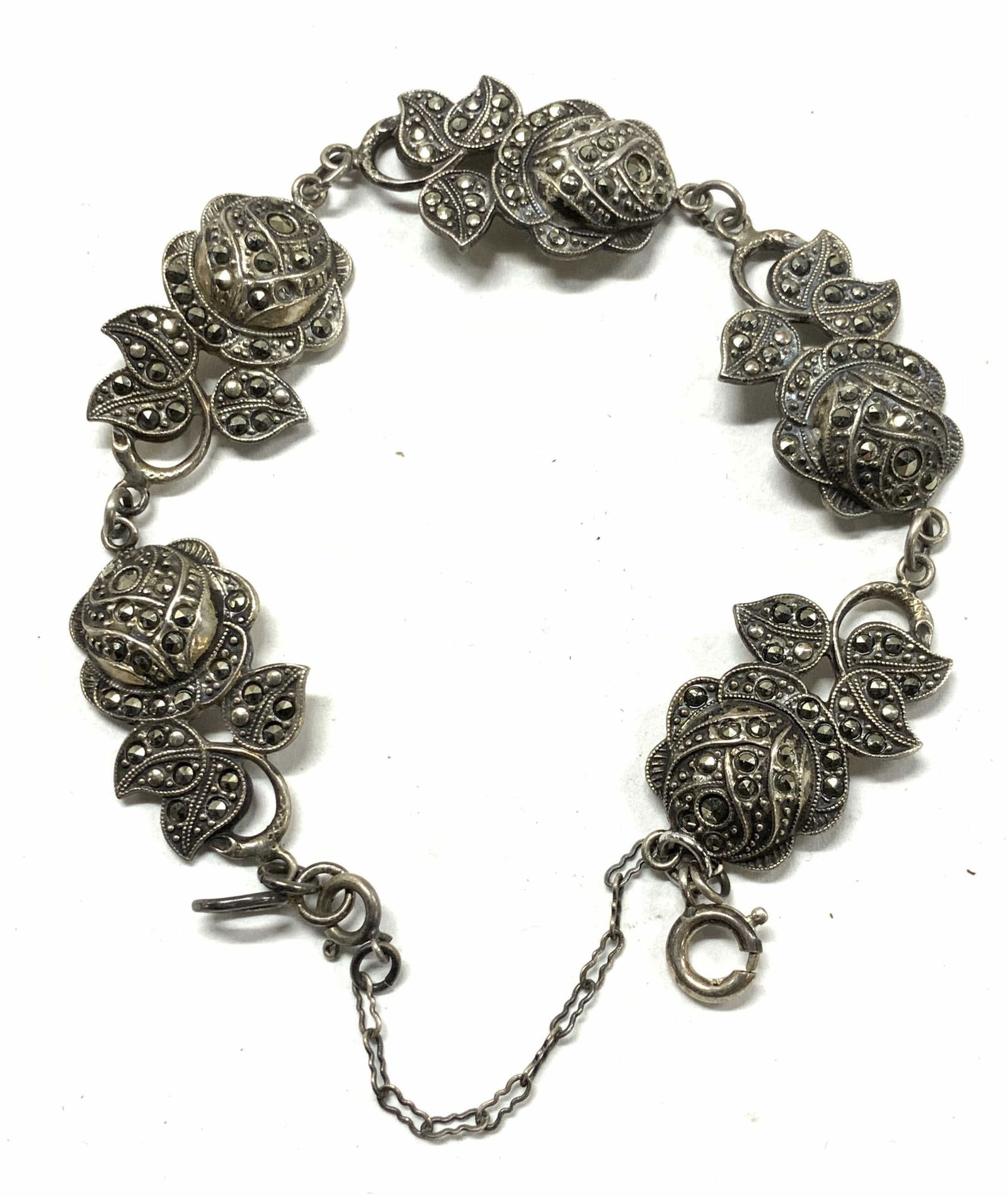Sterling Silver Marcasite Rose Bracelet (1 of 6)