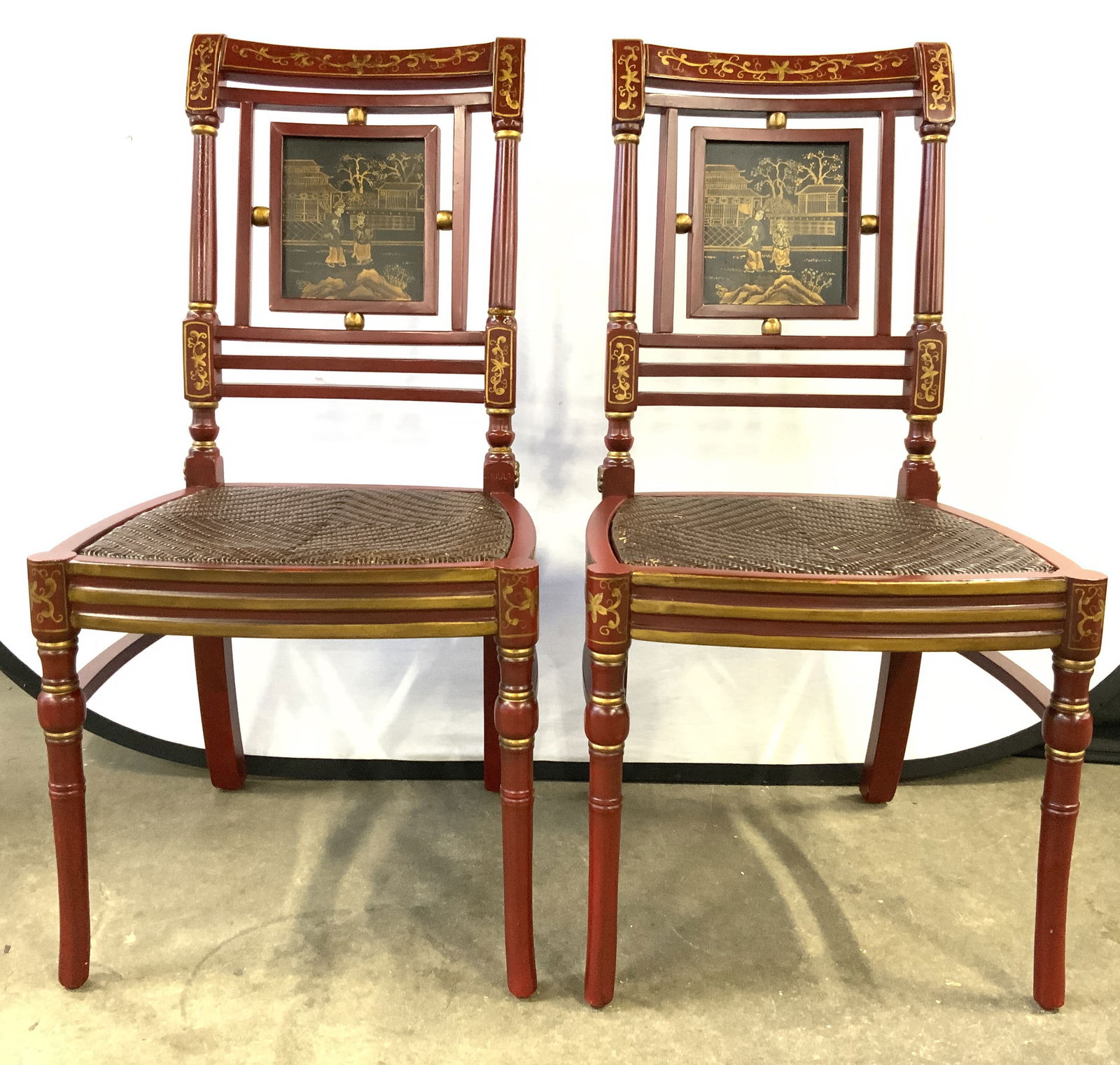 Pr Vntg Lacquered Asian Wooden Side Chairs (1 of 10)