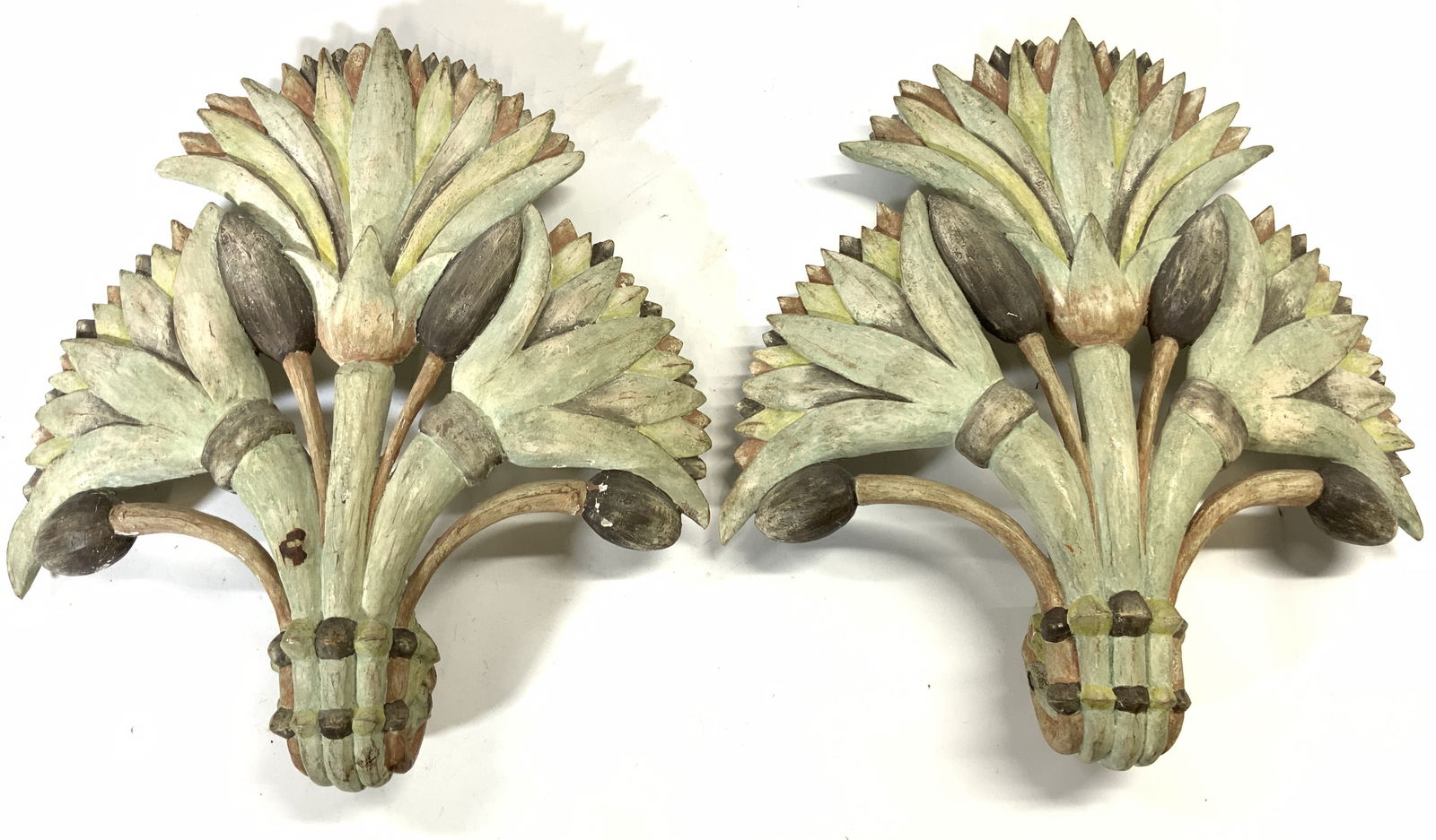 Pr Vintage Wooden Floral & Leaf Bunch Wall Decor (1 of 8)