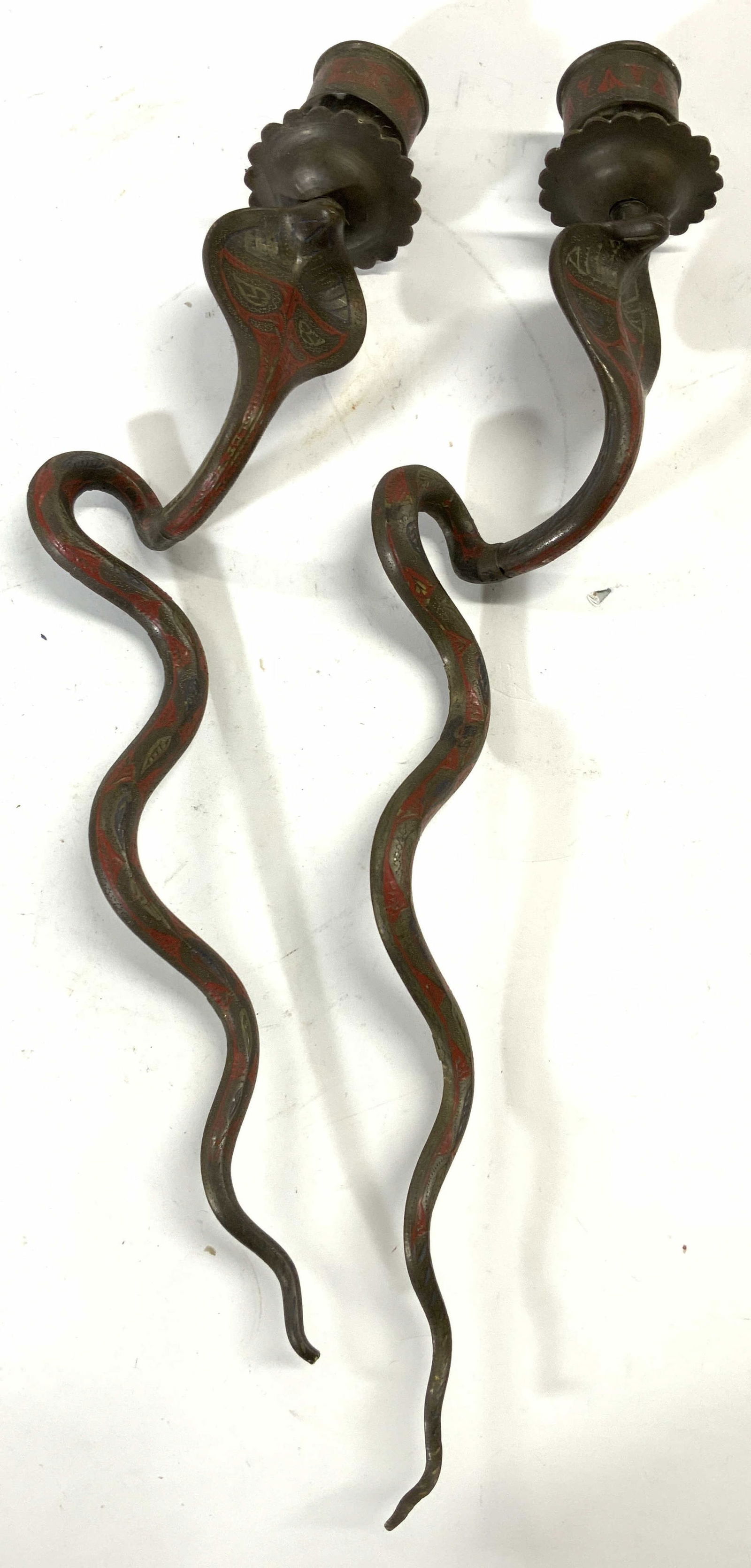 Vntg Pr Enamel & Brass Cobra Wall Sconces (1 of 8)