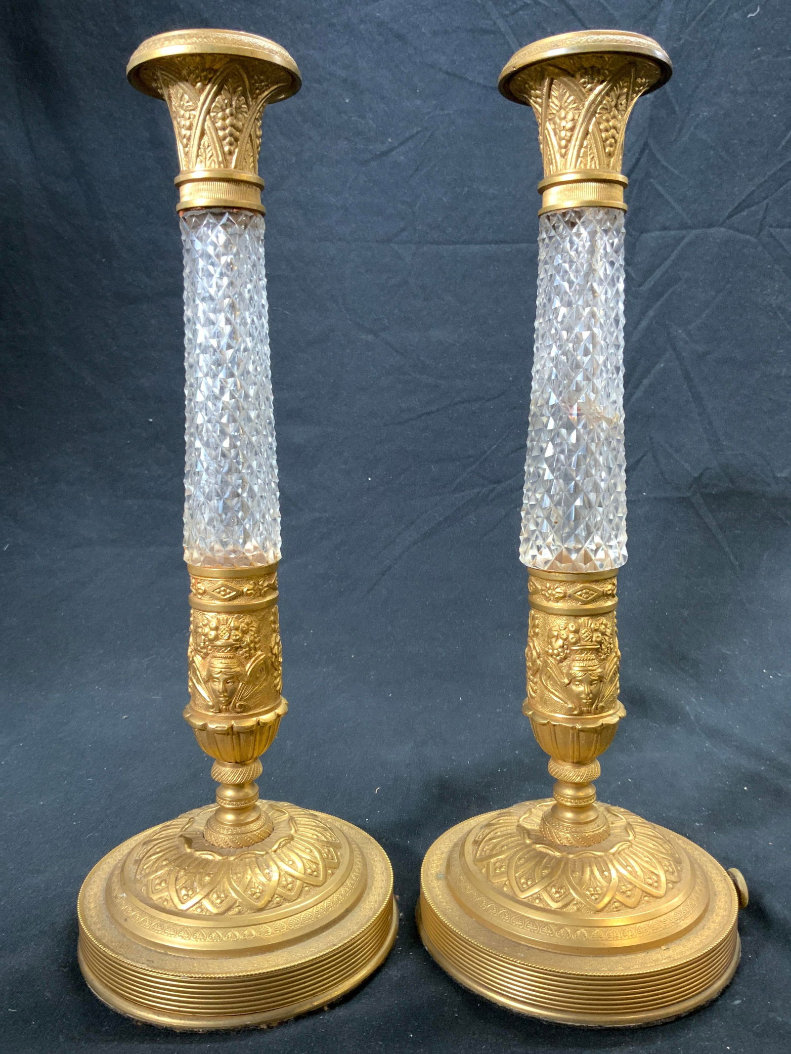 Antq Pr Dore Bronze & Crystal French Candlesticks (1 of 8)