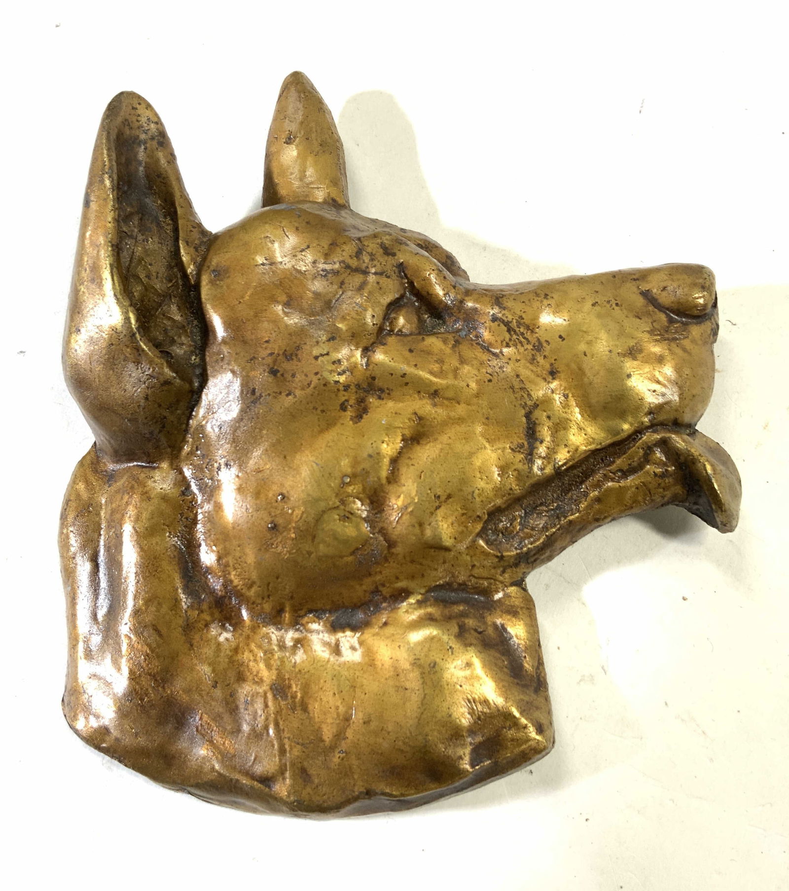 Vintage Bronze Dog Head Figure Wall Hanging (1 of 6)