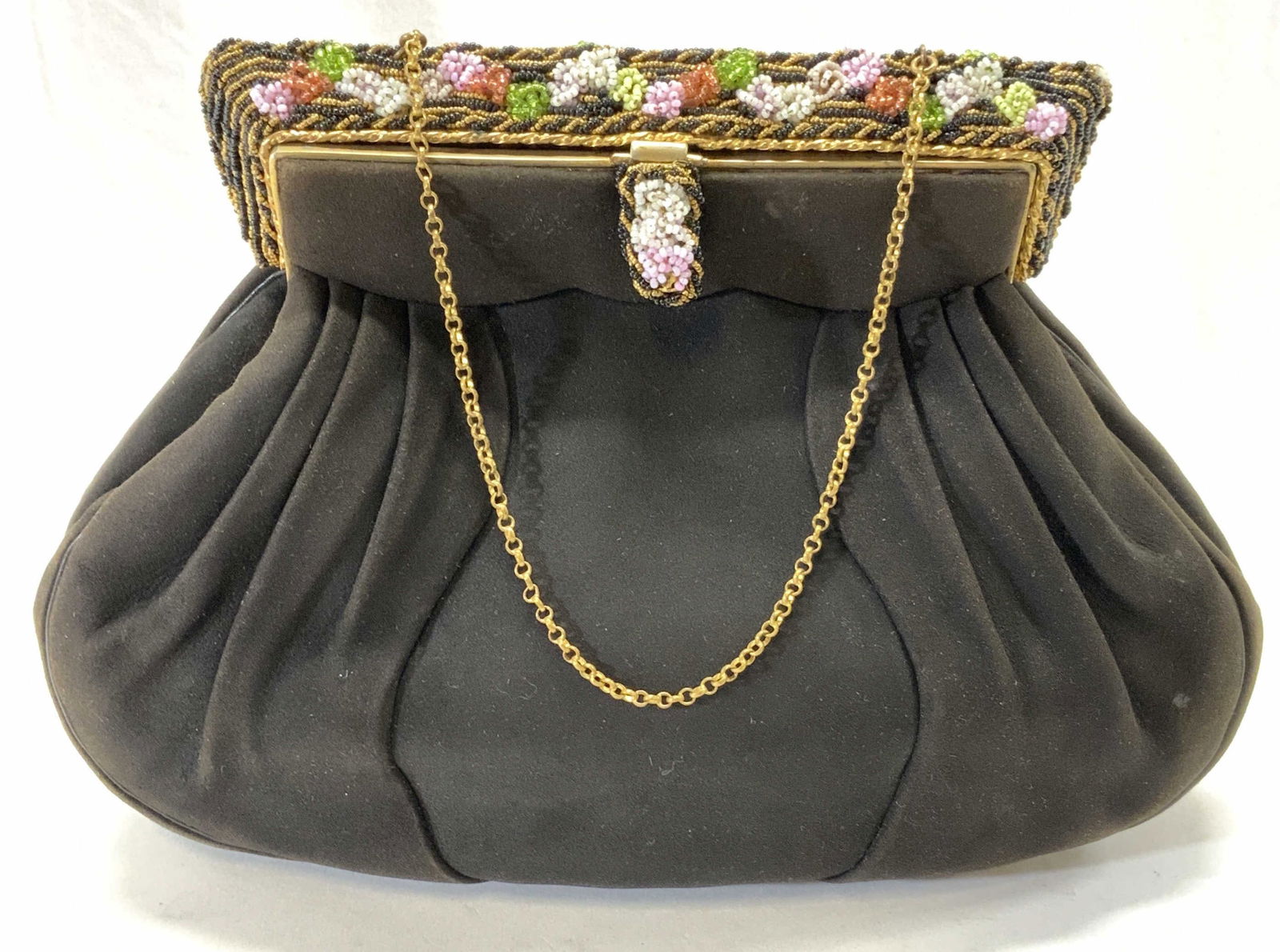 Vintage Brown Suede Beaded Handbag (1 of 7)