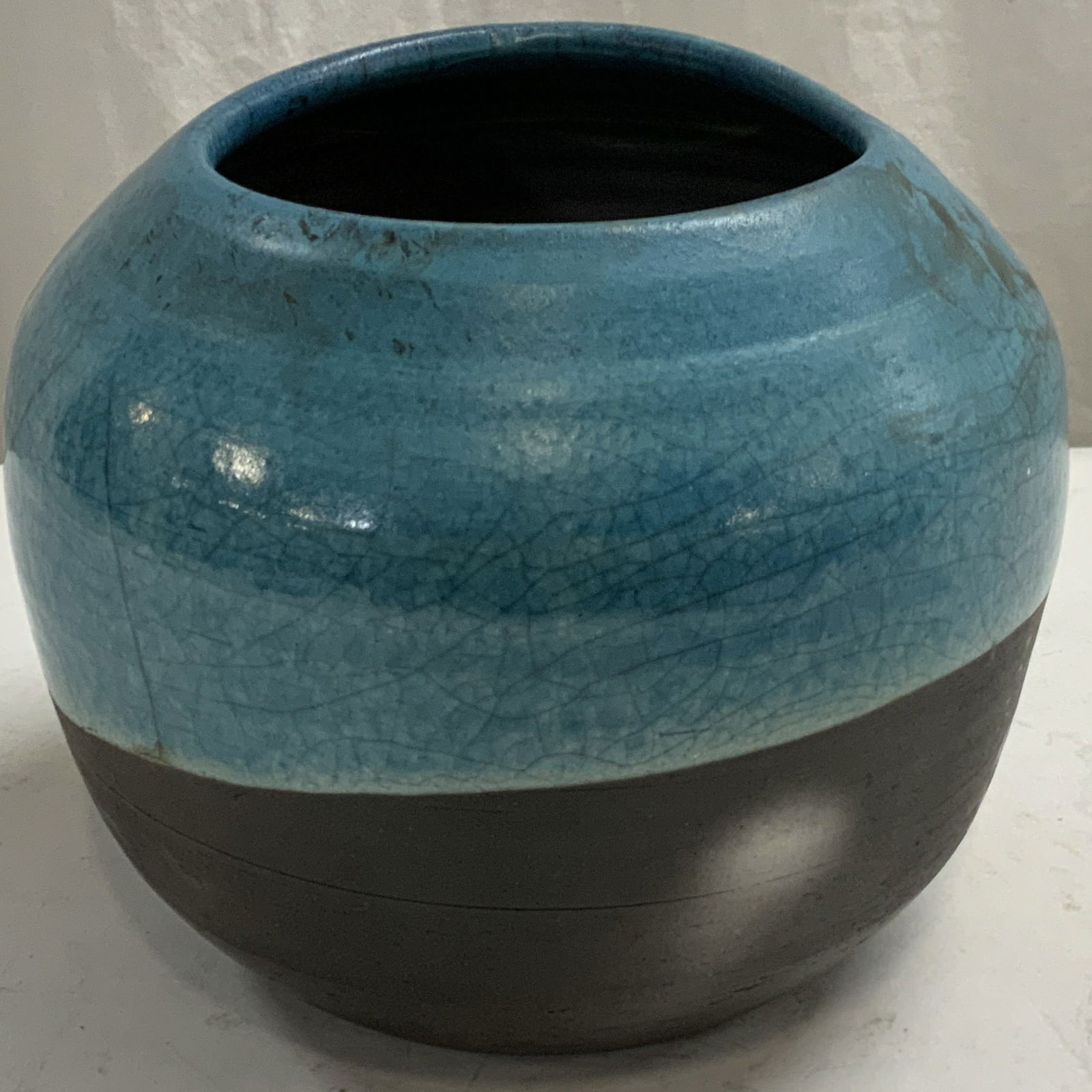 Signed Porfido Blue & Black Ceramic Vase (1 of 6)