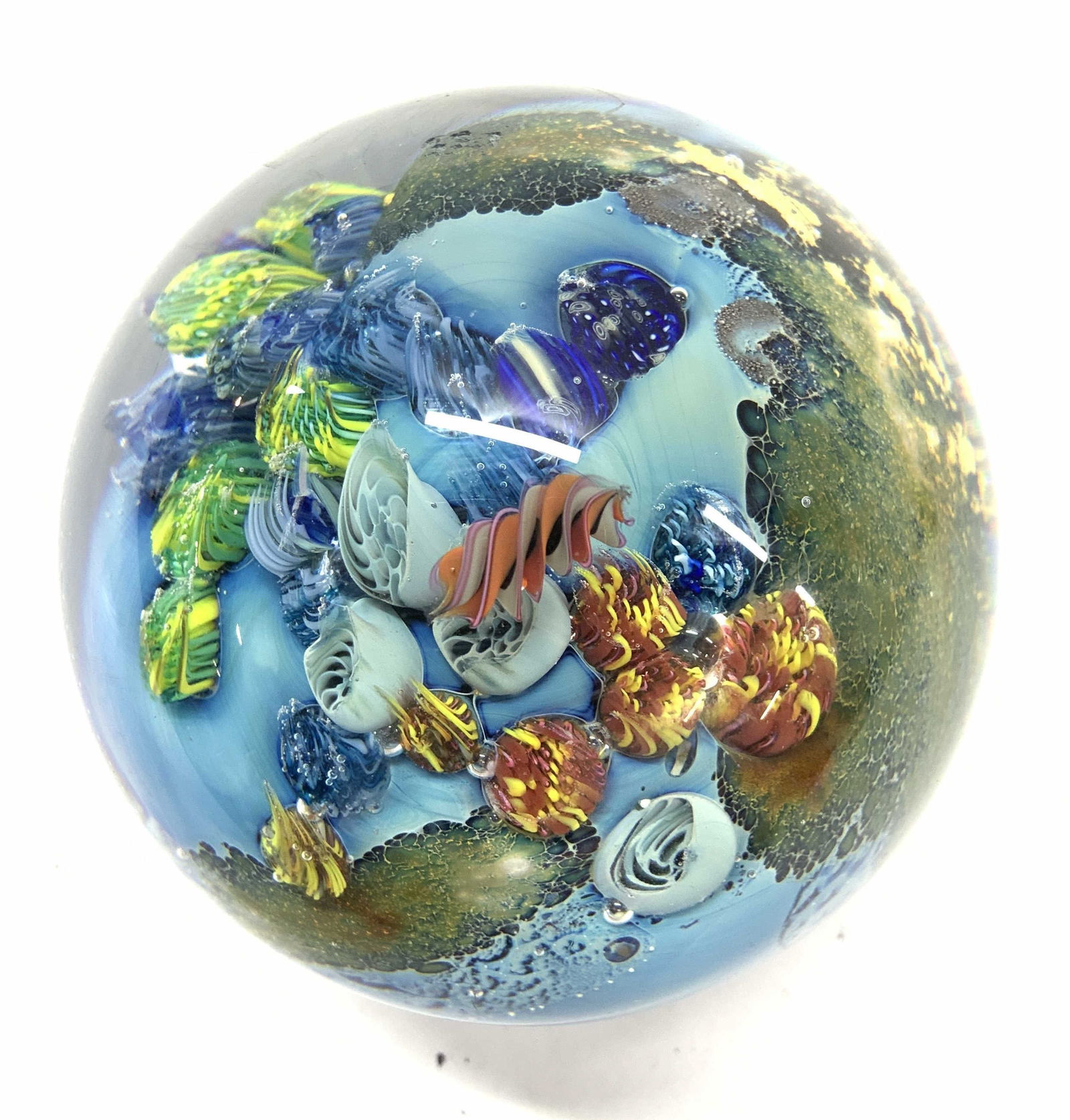 Signed Blown Glass Paperweight, Ocean Motif (1 of 8)