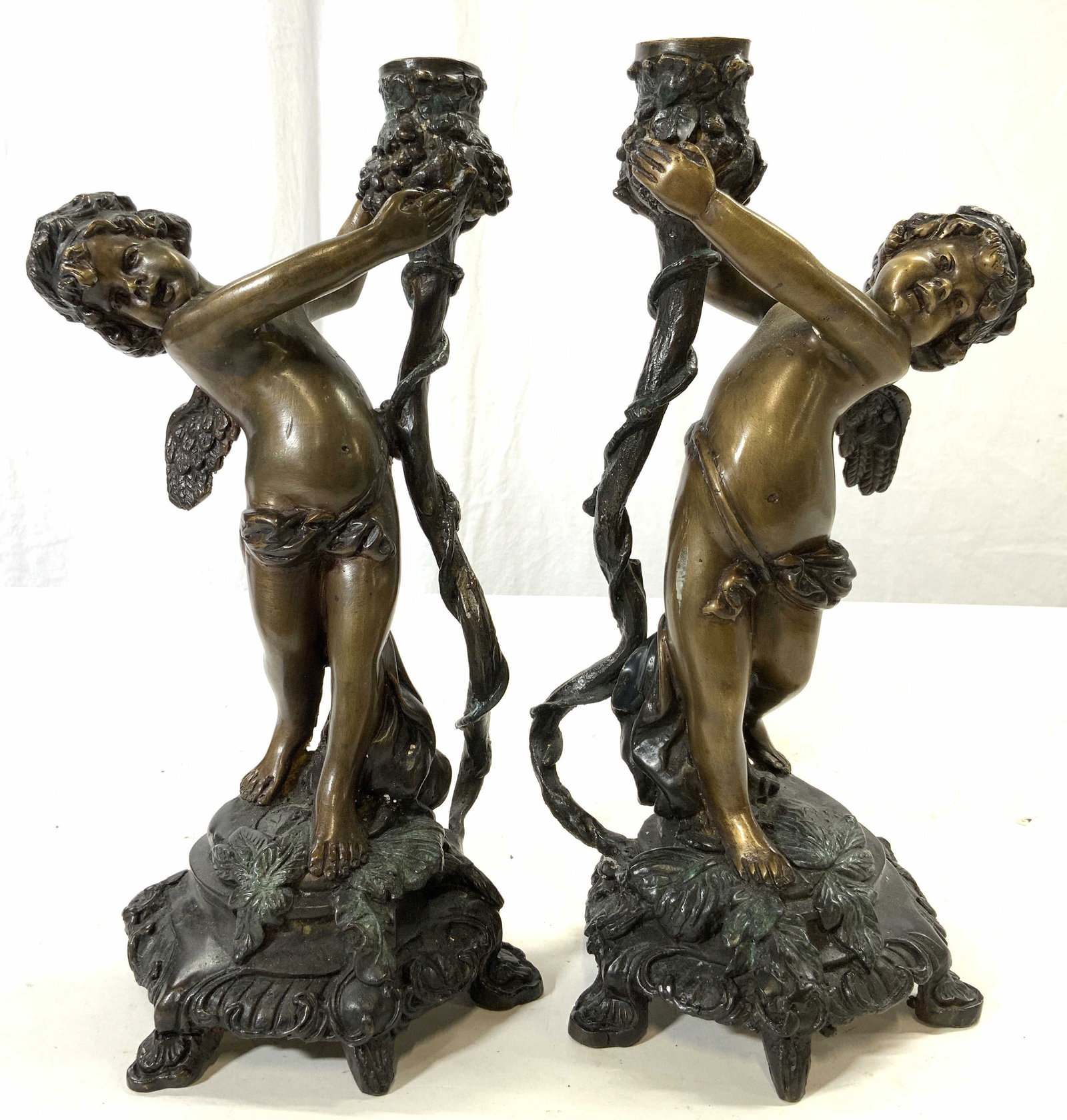 Pr Footed Vintage Bronze Cupid Candlesticks (1 of 8)