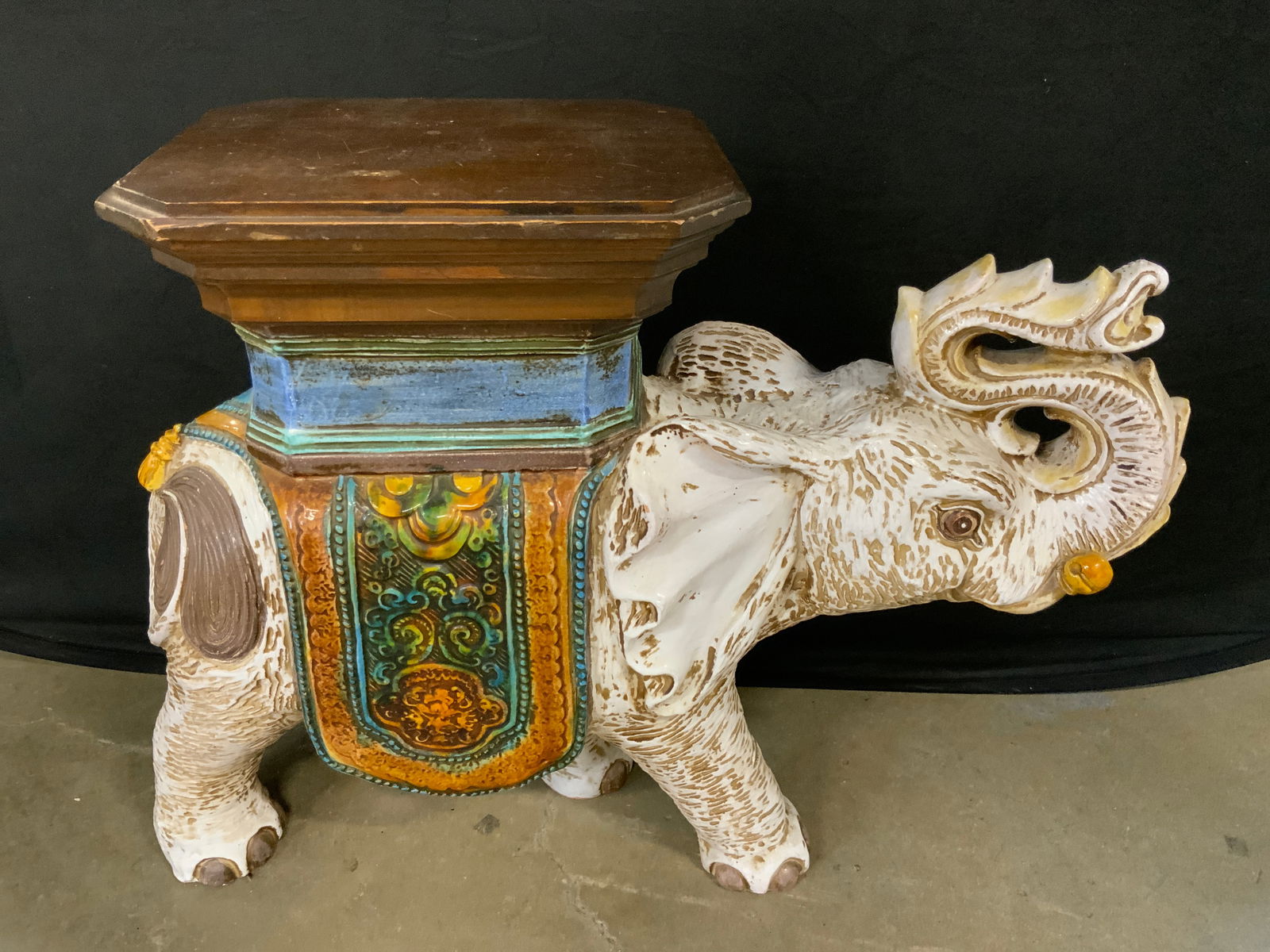 Vintage Hand Painted Pottery Elephant Garden Stool (1 of 13)