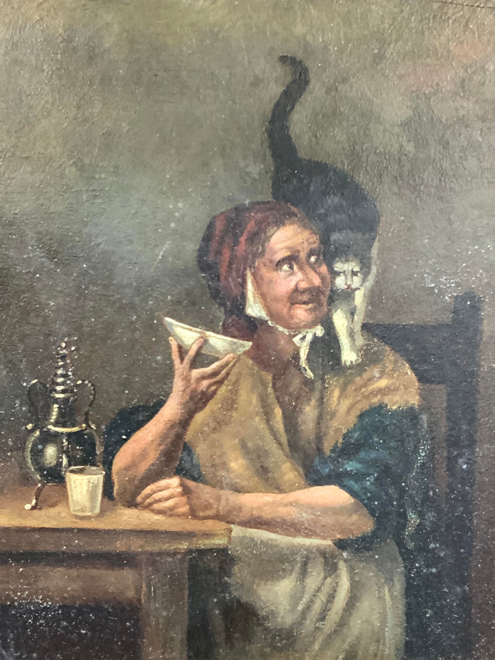 Vintage Old Lady & Cat Oil Painting (1 of 9)