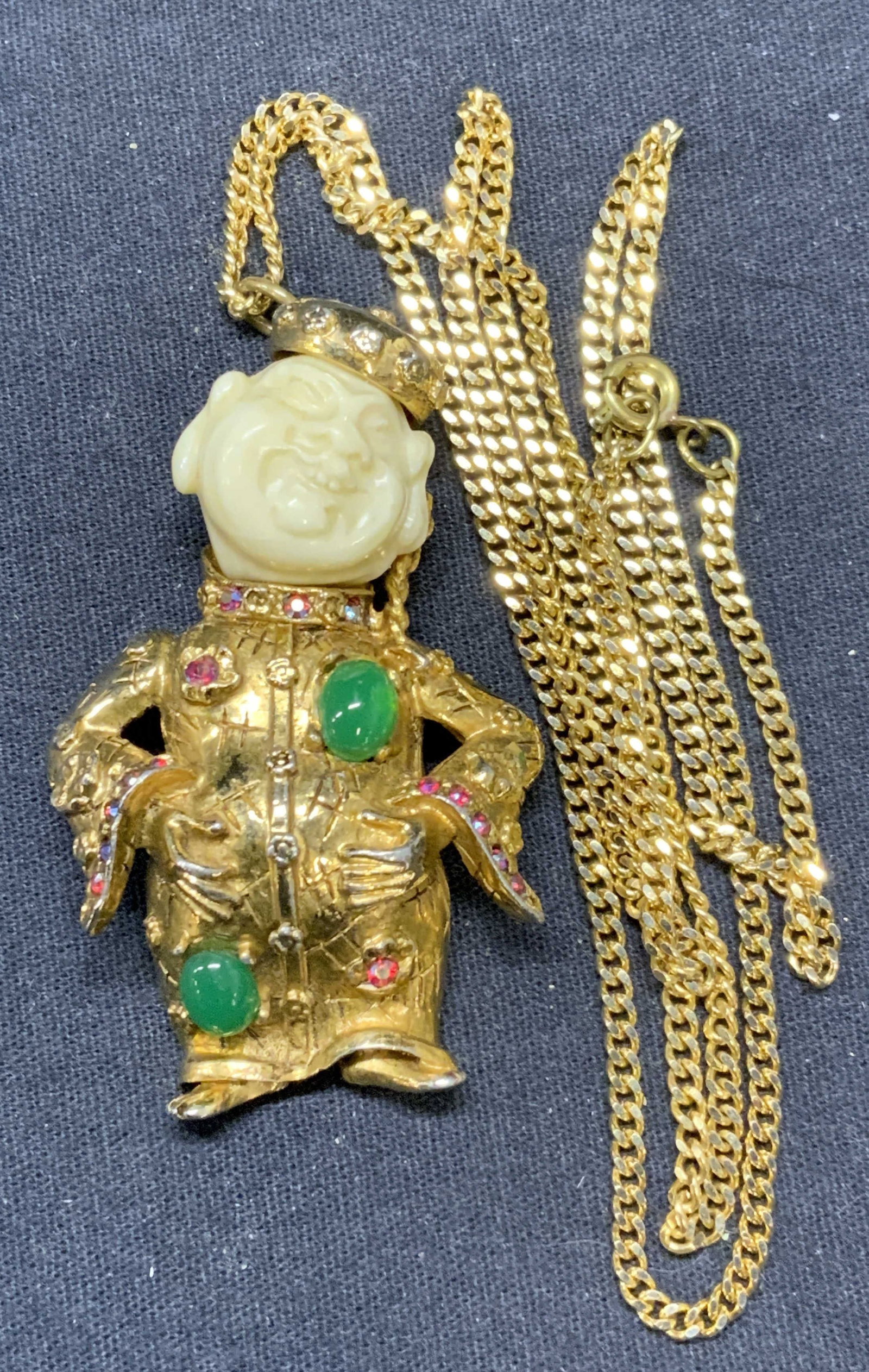 Vintage ART Gold Tn Asian Figural Pendant Necklace (1 of 7)