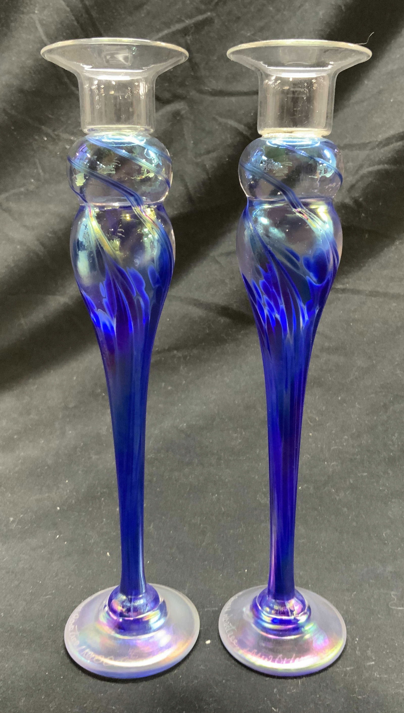 2 ROSETREE Sgnd Iridescent Glass Candlesticks 2004 (1 of 6)