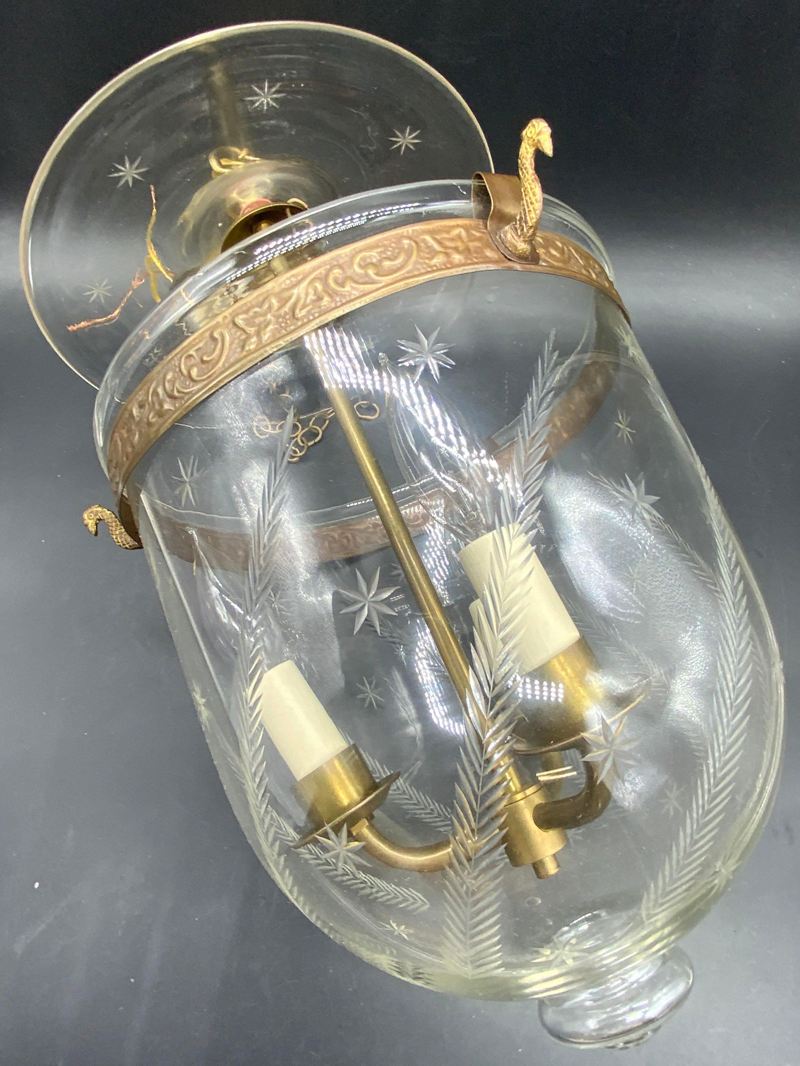 Etched Star Pattern Bell Jar Chandelier (1 of 17)