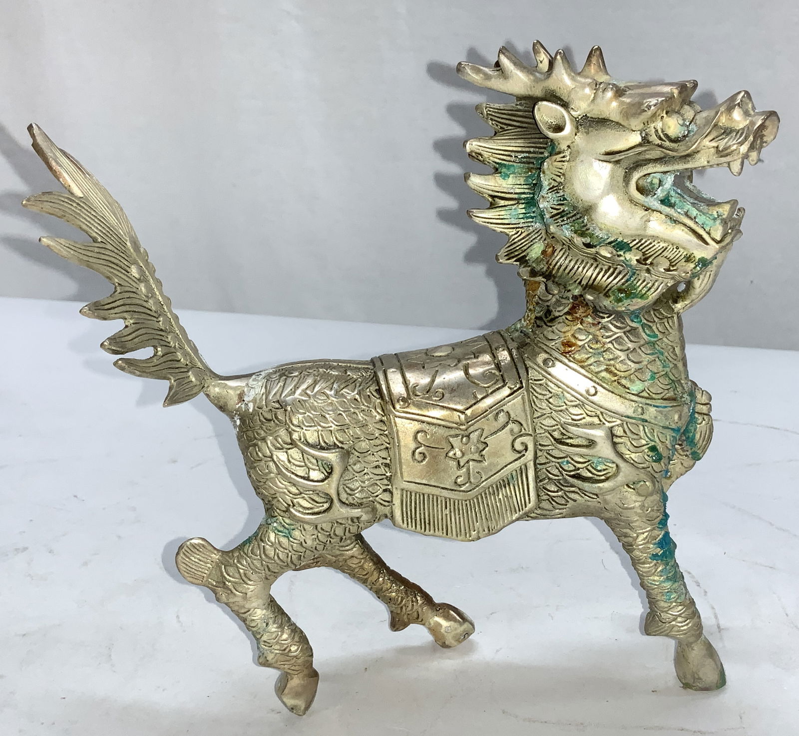 Tibet Silver Qilin Guardian Lion Statue (1 of 8)
