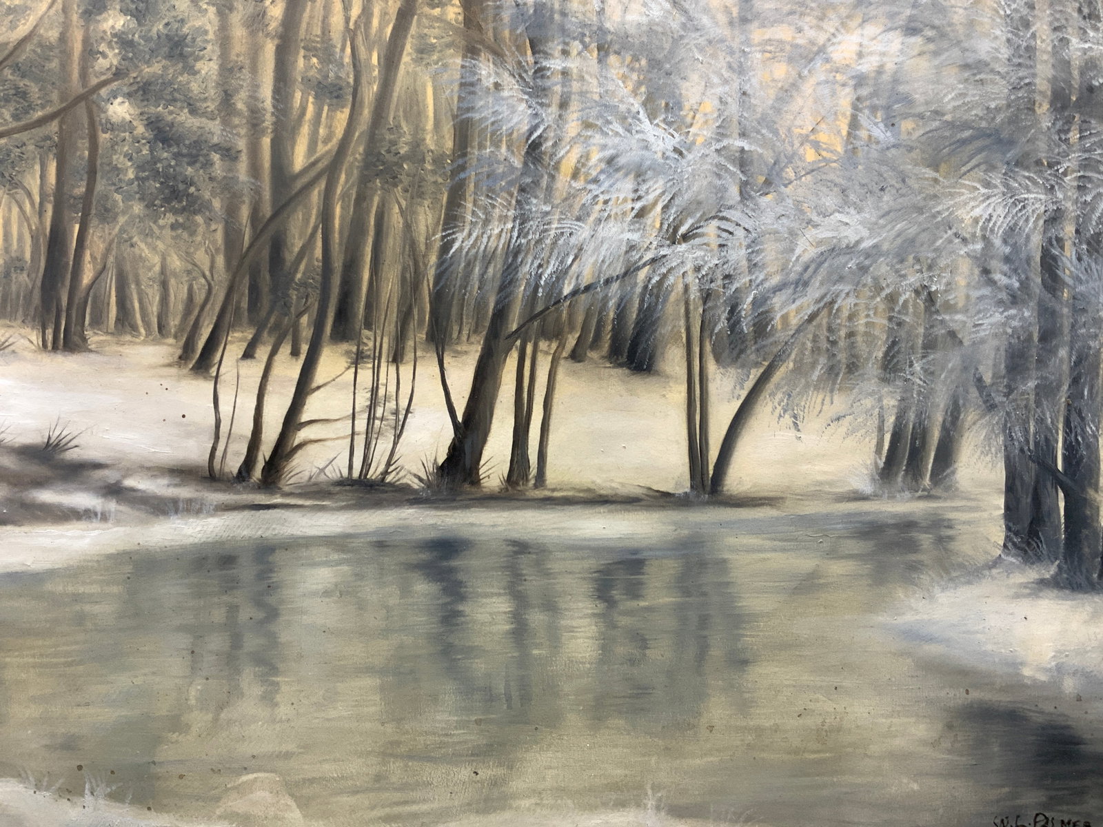 ATTR W.L.PALMER Signed Pond In Winter Oil Painting (1 of 9)