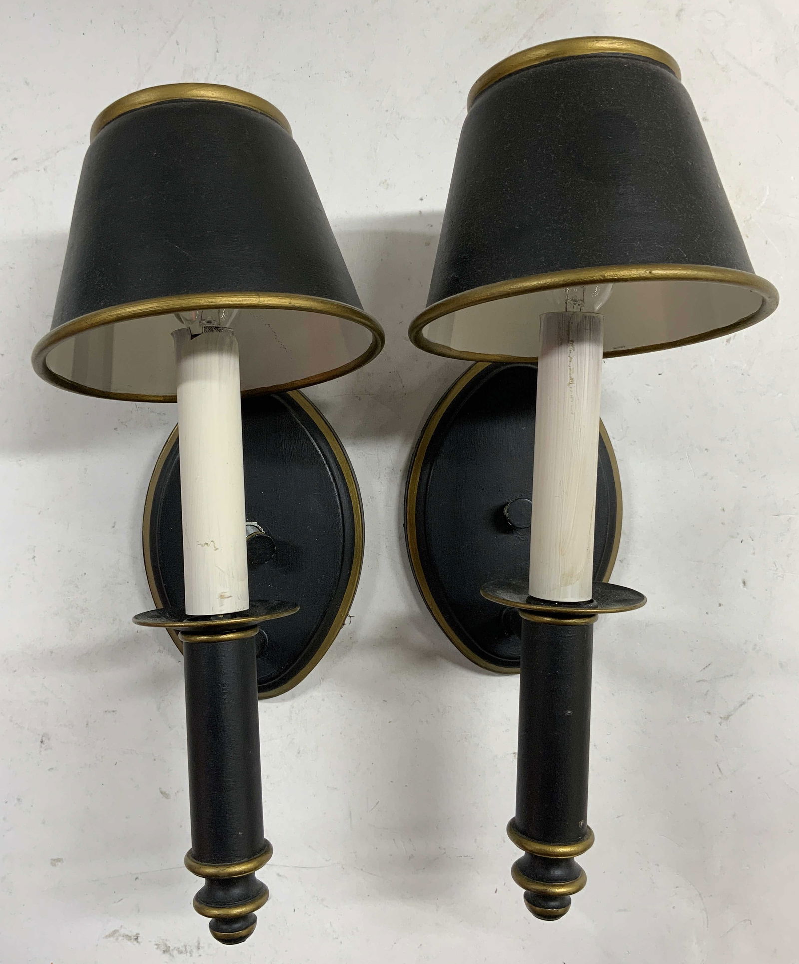 Pr Vintage Toleware Wall Sconces W Shades (1 of 8)