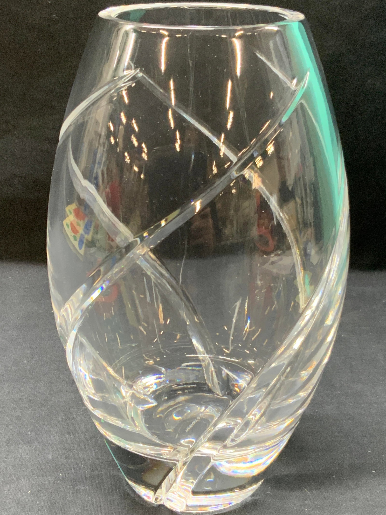 Tiffany & Co Thick Walled Crystal Vase, NIB: Crystal vase in oval shape with spiral external grooves, with sticker that reads Tiffany & co. Made in Czech Republic, and marked on underside Tiffany & Co. Comes with Tiffany Blue box, marked Tiffany