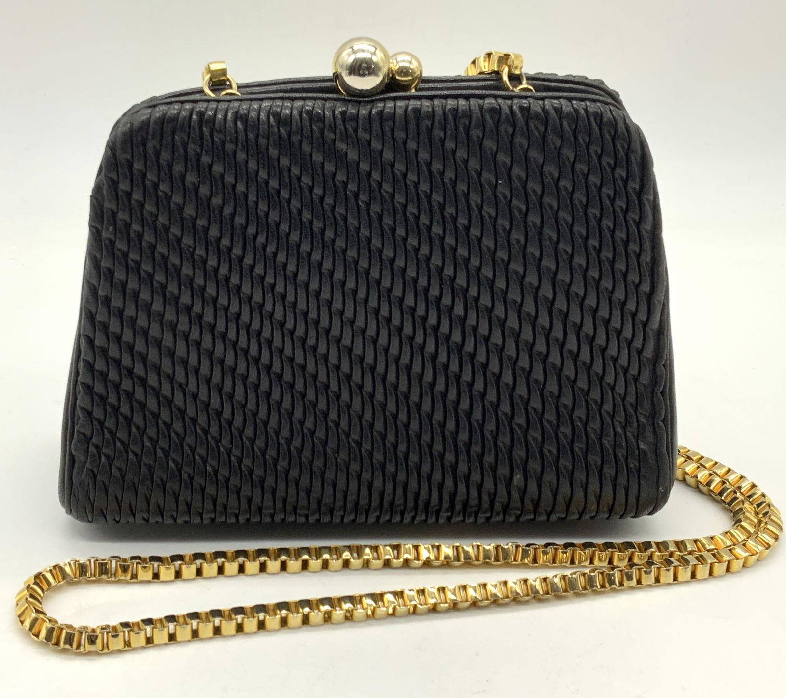 JUDITH LEIBER Leather Hand Bag W Box Chain Strap (1 of 10)