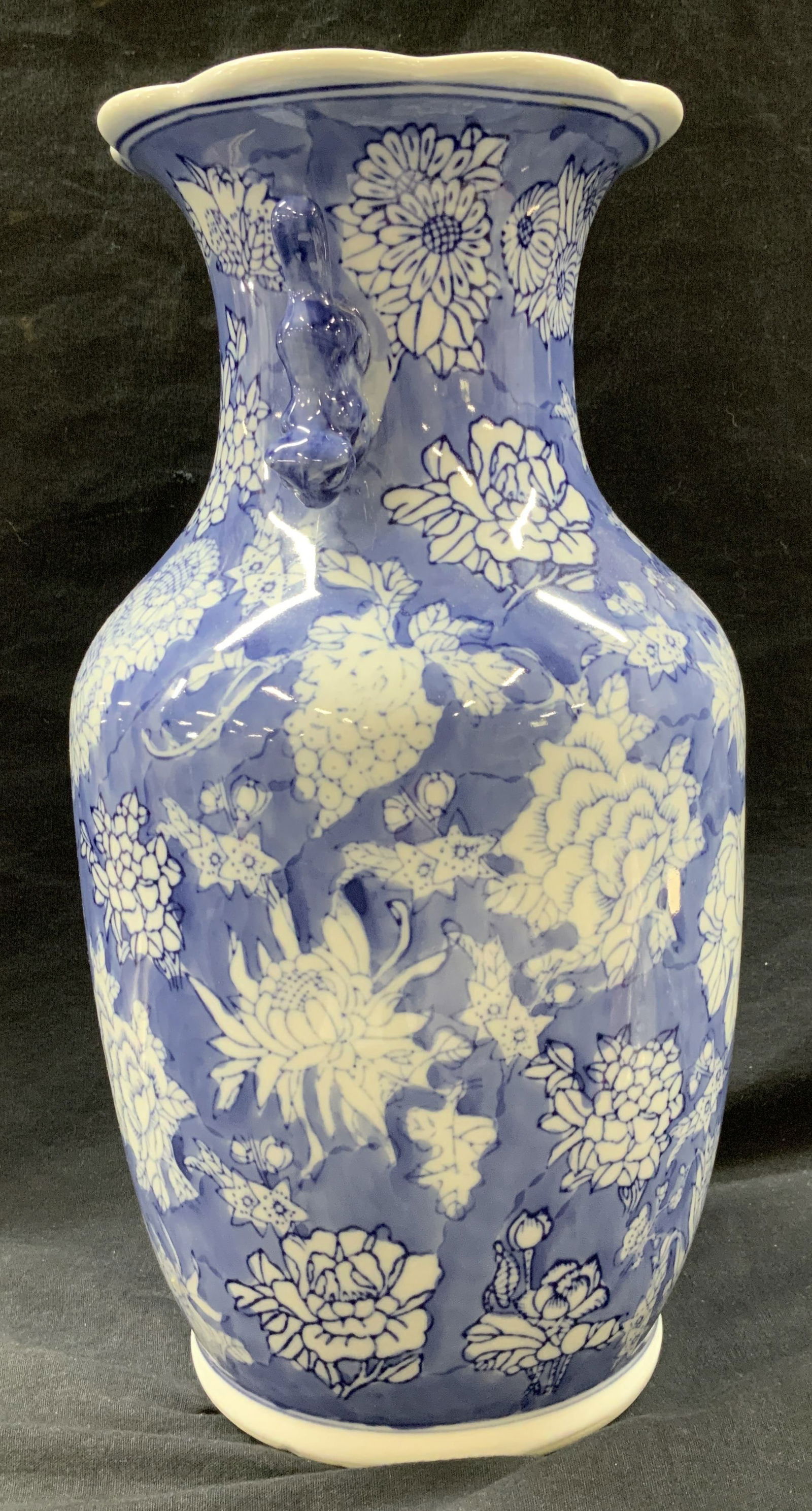 Asian Flower Porcelain Vase W Fu Dog Handles (1 of 7)