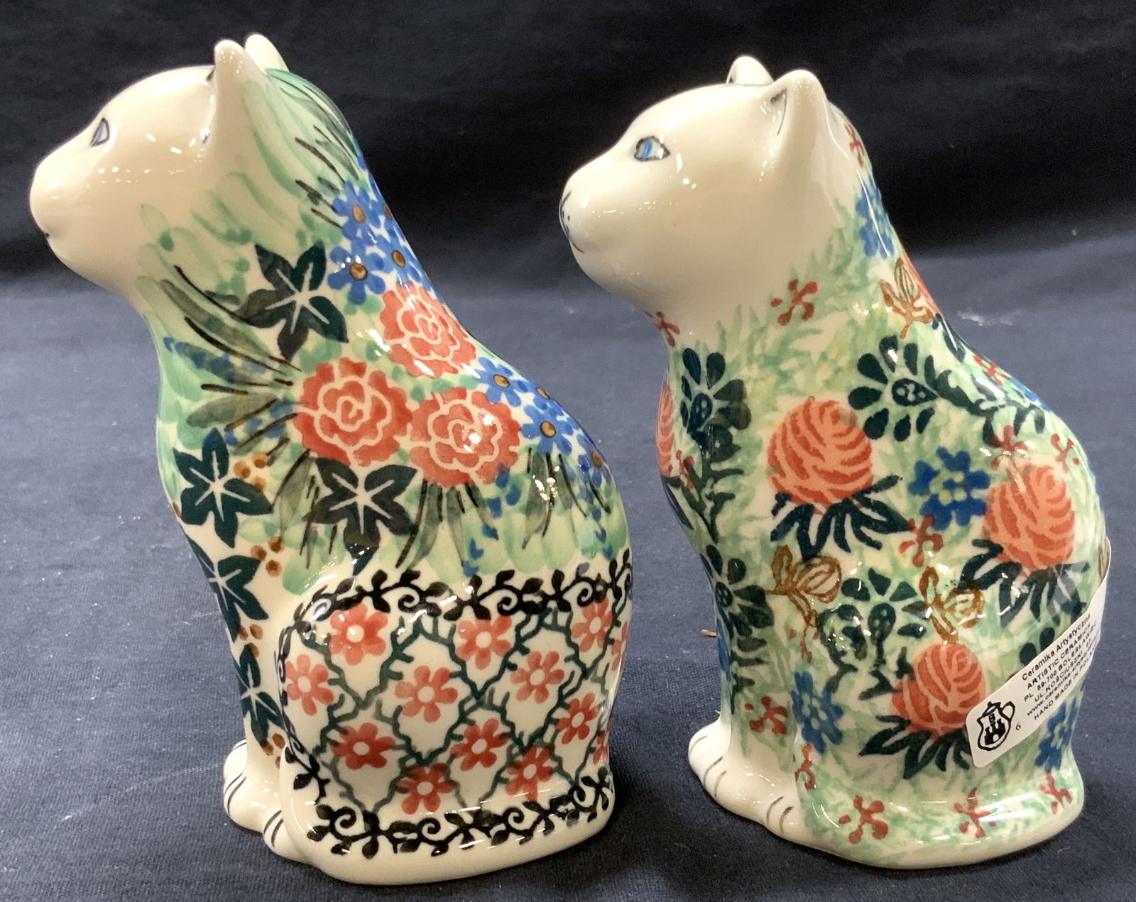 2 Artisan Stamped Ceramic Cat Figures, Poland (1 of 7)
