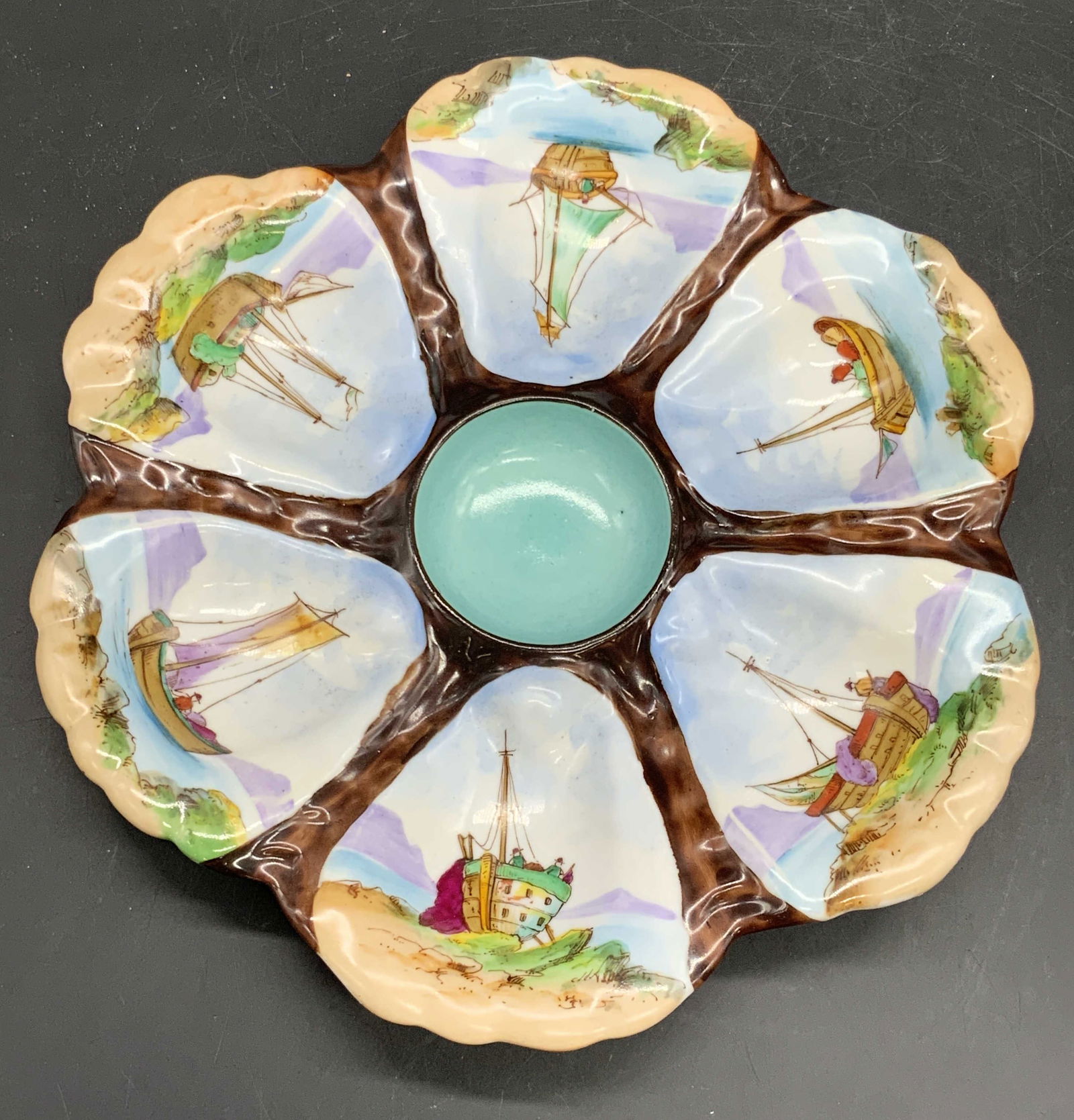 Vntg Hand Painted Porcelain Nautical Oyster Plate (1 of 13)