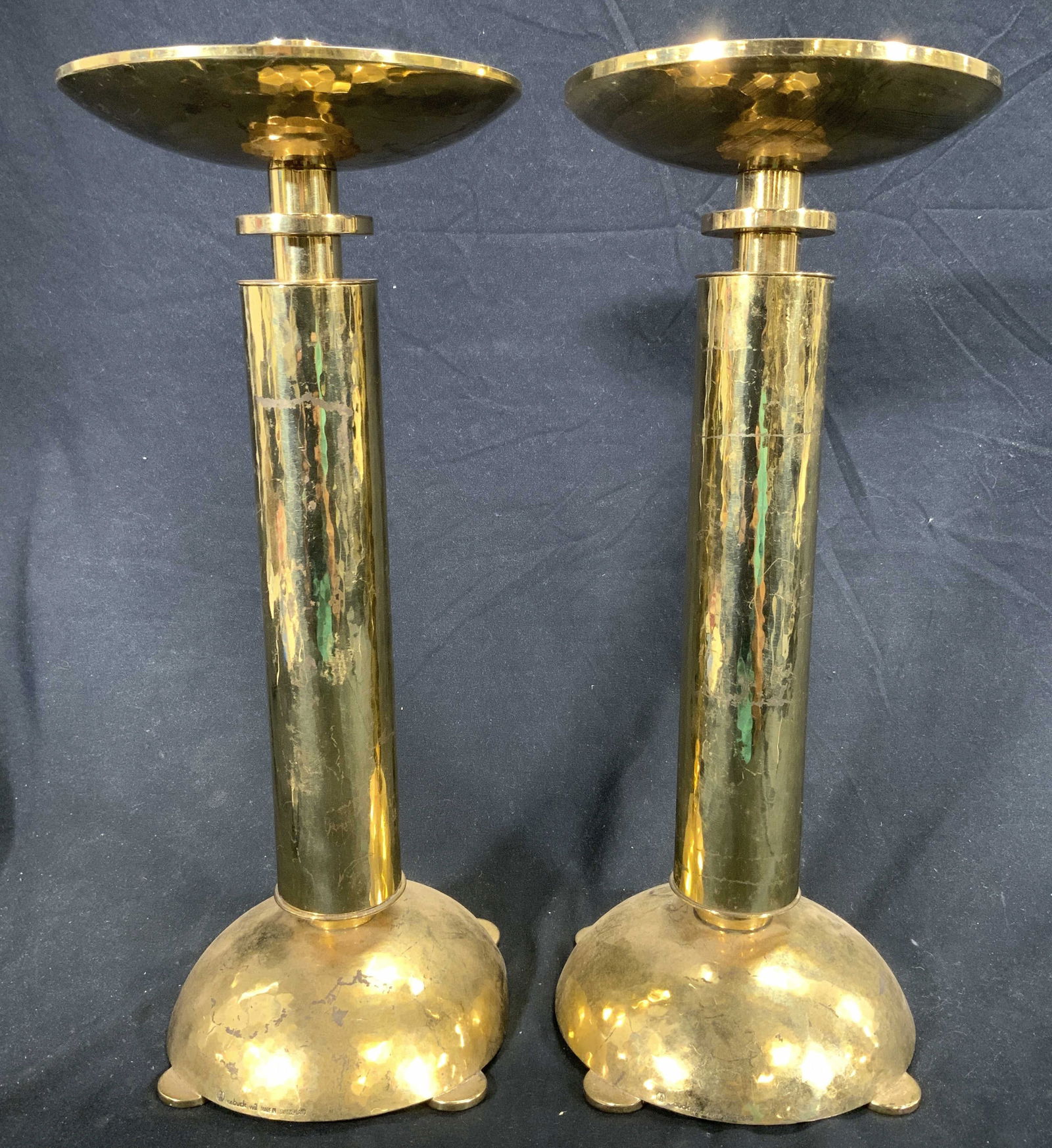 W BUCK Pr Swiss Brass Candlesticks 15 In C1964 (1 of 6)