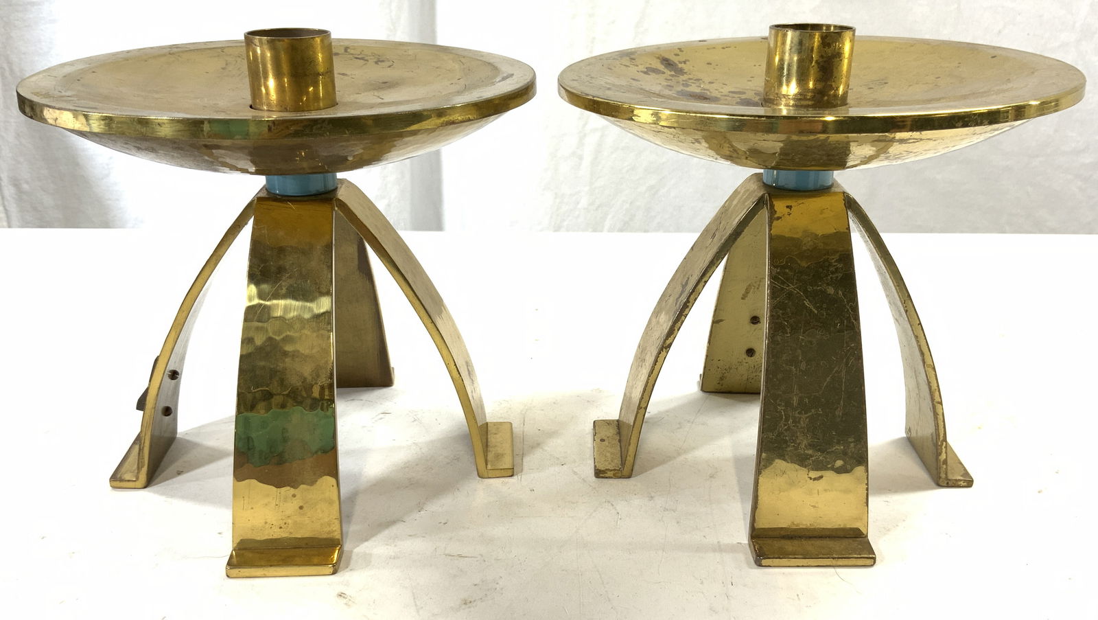 Pr Vintage Swiss Brass Footed Candlesticks C 1964 (1 of 6)