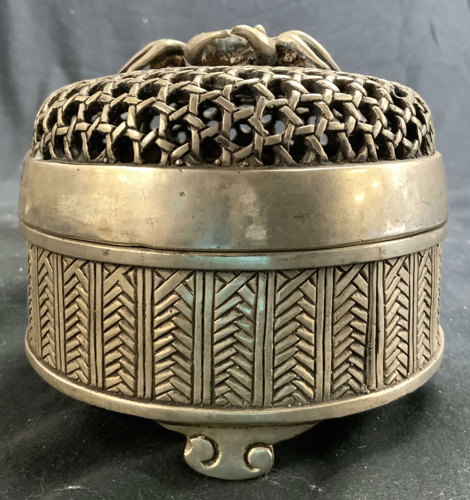 Sgnd Vtg Silvered Brass Lidded Crab Incense Burner (1 of 6)
