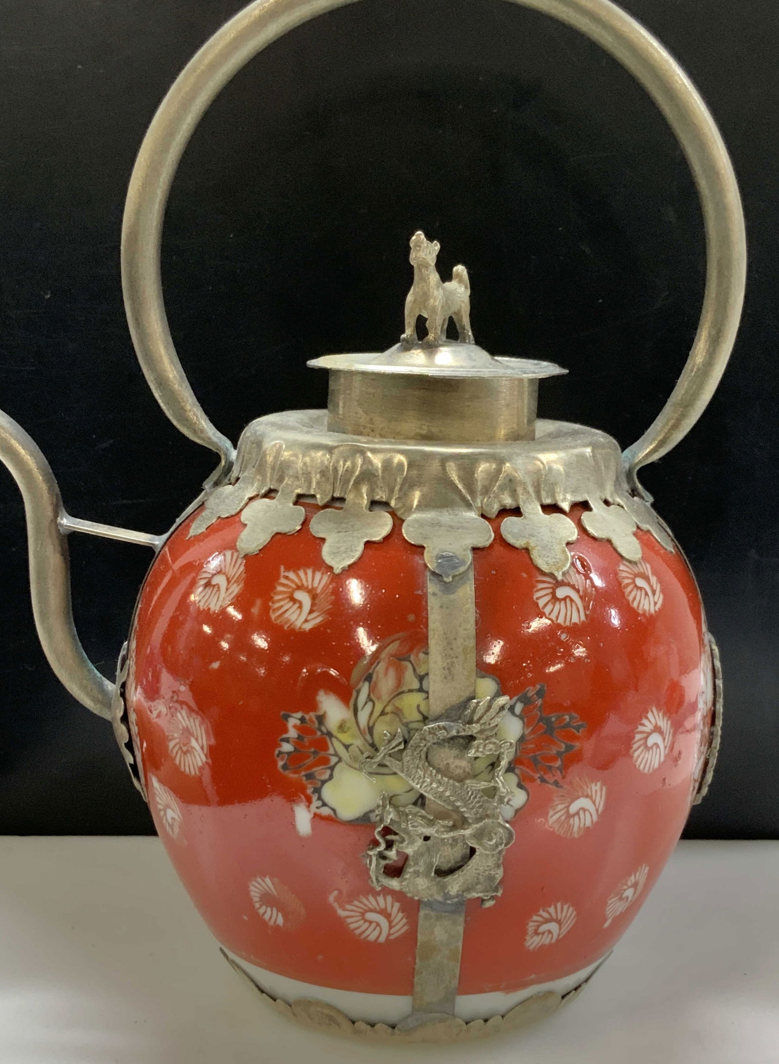 Hand Crafted Porcelain Asian Teapot, Dog Finial (1 of 7)