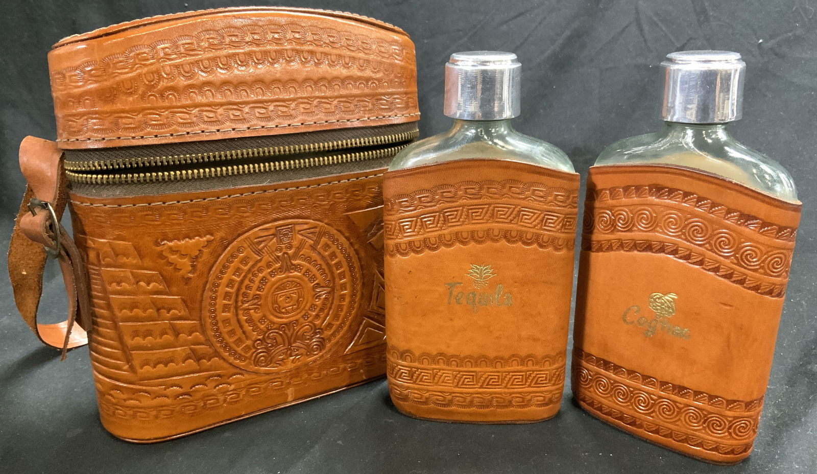 Lot 3 Leather Overlay Liquor Bottles & Case (1 of 8)