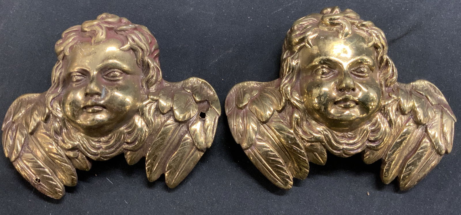 Pair Brass Cherub Head Wall Decor (1 of 6)