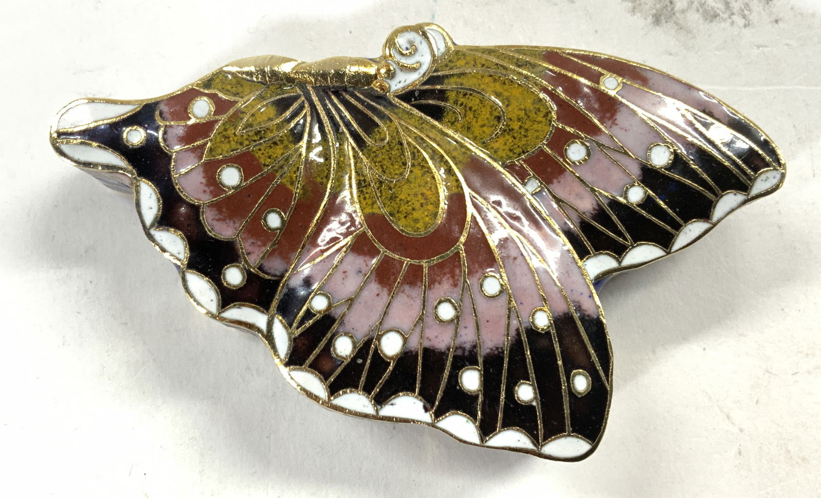 Vintage Asian Enamel Lidded Butterfly Trinket Box (1 of 6)