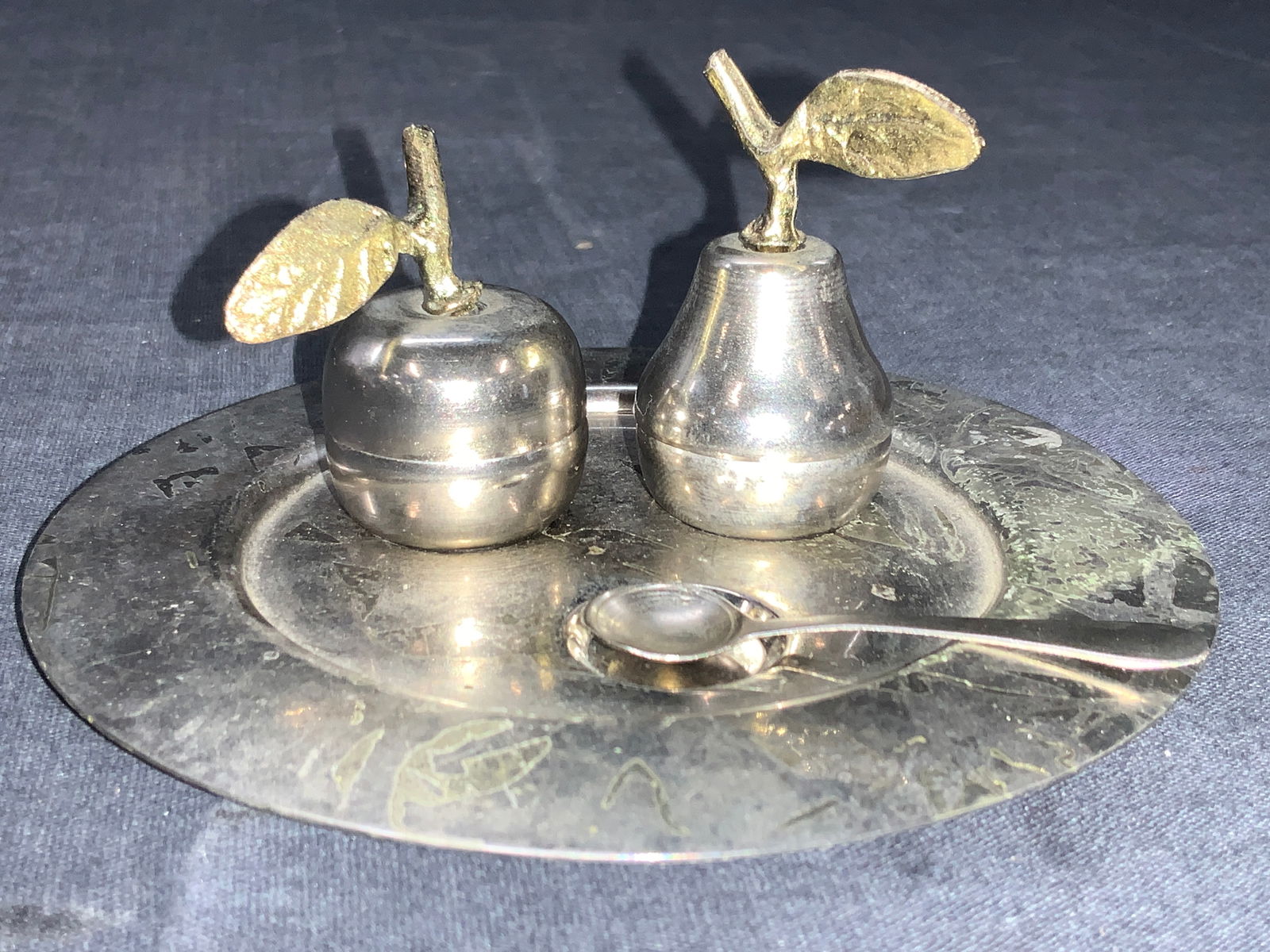 Silver Plate Fruit Shaped Salt Cellar Vessels (1 of 7)