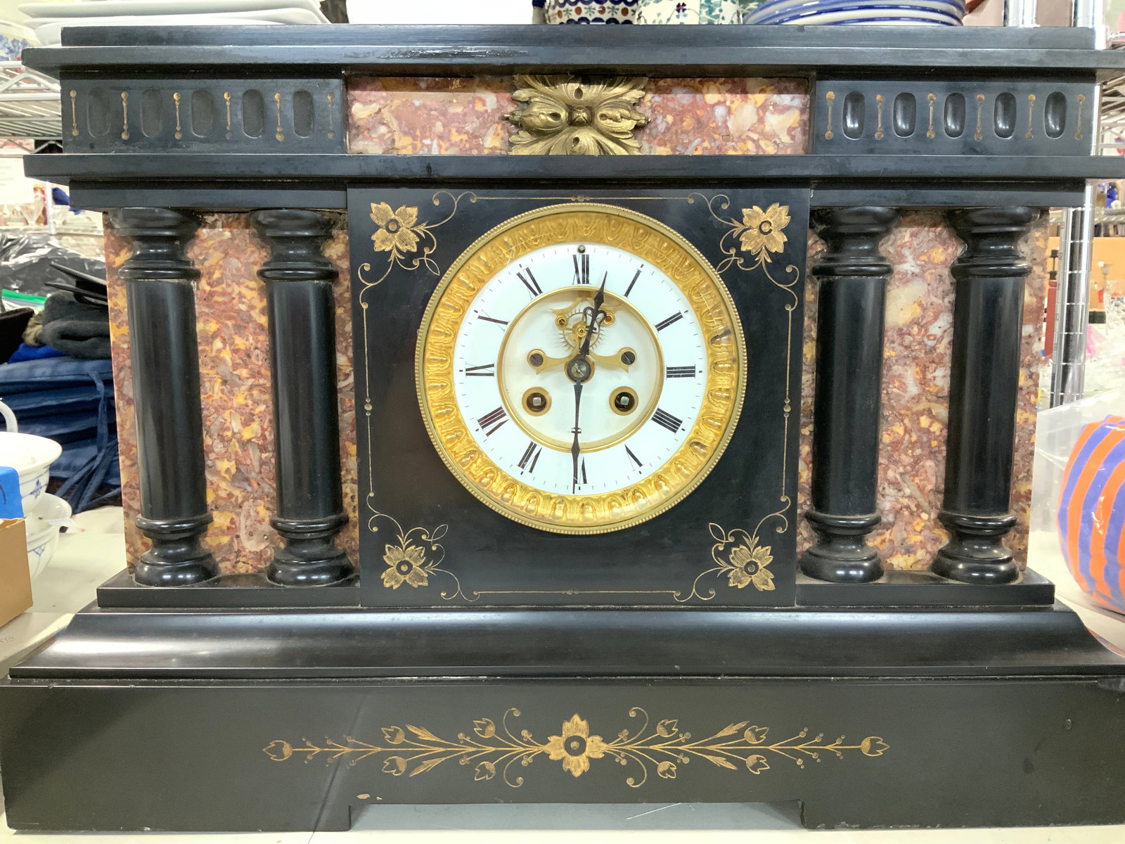 Antique Natural Stone Wind Up Mantle Clock (1 of 13)