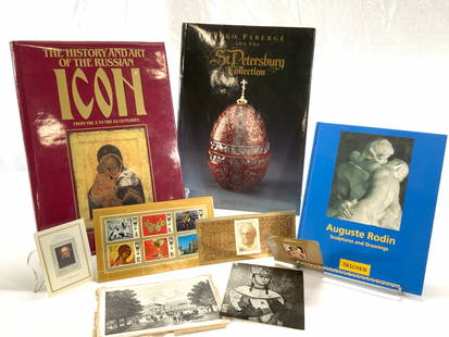 3 Art Bks-A. Rodin, Russian Art, Faberge Egg, Sgn: 3 Historical Art Sculpture and Art History Coffee table books.,THEO FABERGE AND THE ST PETERSBURG COLLECTION by Andrew Moore, SIGNED BY THEO FABERGE ( March 27,1993) . Dauphin Publishing Ltd and The S