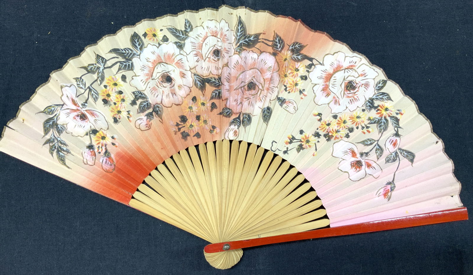 Antique Hand Painted Asian Paper Hand Fan, Japan (1 of 9)