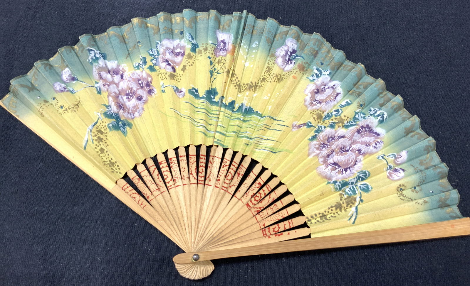 Hand Painted Antq Asian Bamboo Fan, Japan (1 of 10)