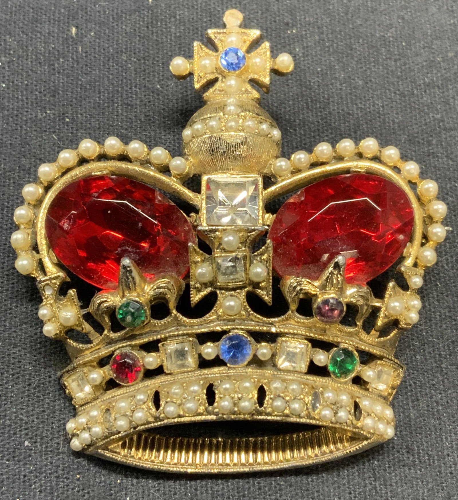 Gold Tone Crystal Crown Brooch (1 of 6)