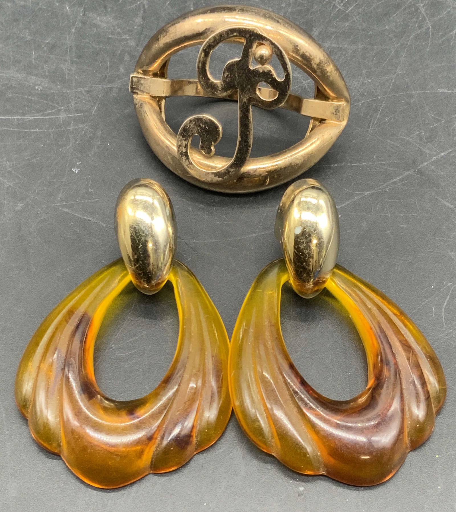 Lot2 Vintage Scarf Ring & Lucite Earrings, Jewelry (1 of 10)