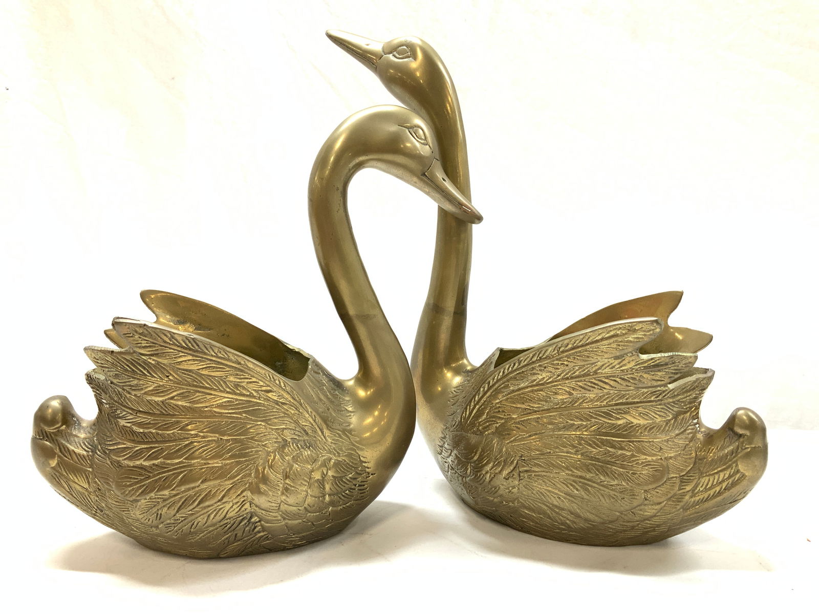 Pair Solid Brass Swan Planters (1 of 9)