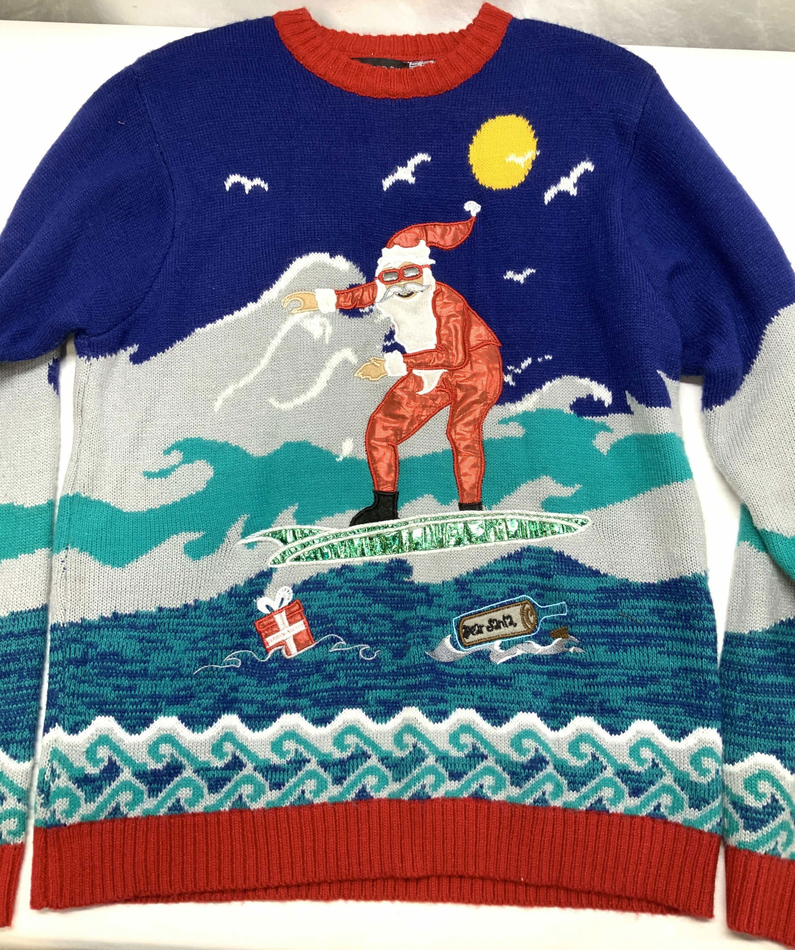 Buzzards Bay Surfing Santa Appliqué XMAS Sweater (1 of 7)