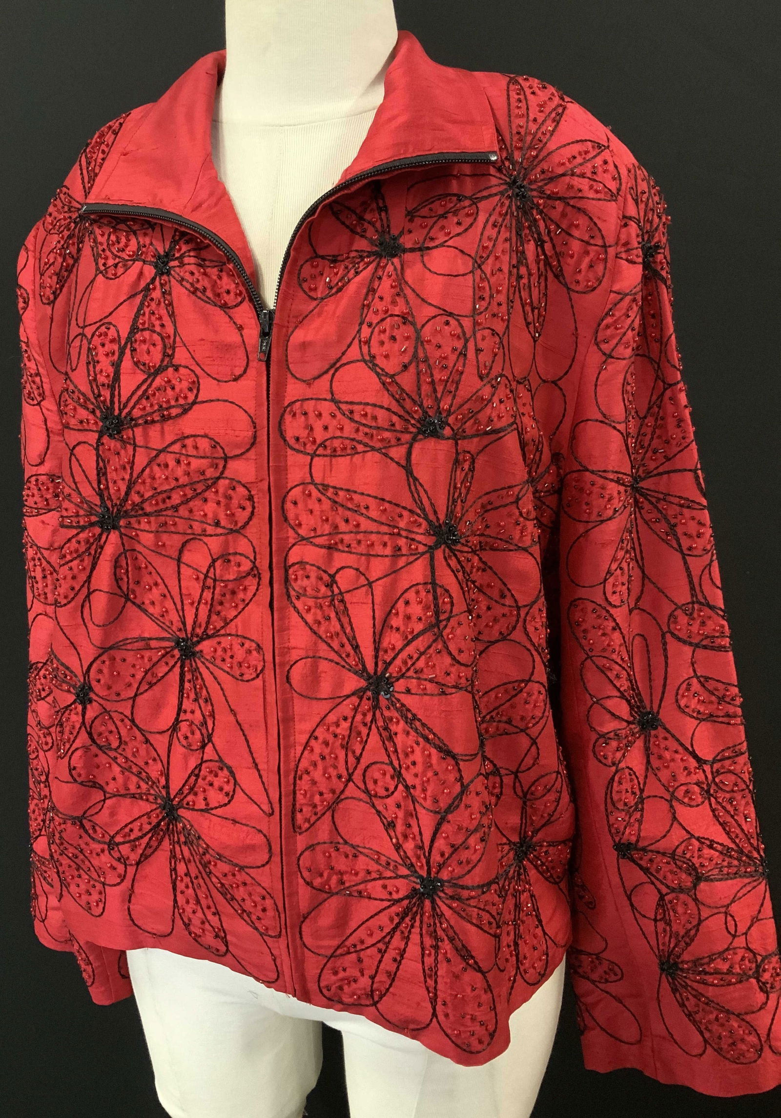 ANAGE Red Silk Beaded Cocktail Jacket (1 of 9)