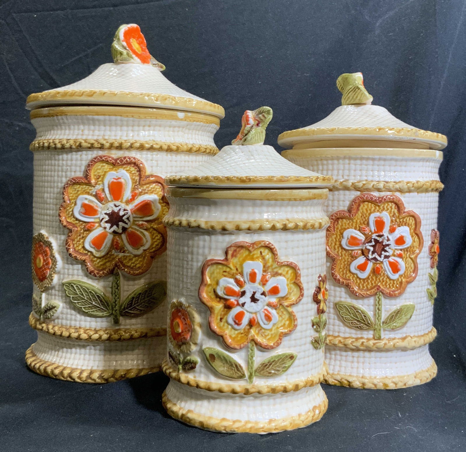3 Vintage Lidded Ceramic Kitchen Canister Set (1 of 8)