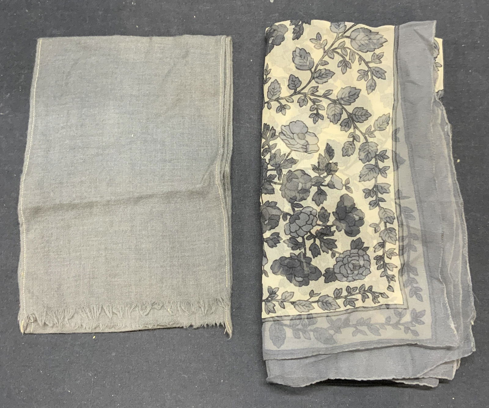 Lot 2 Solid Gray & Floral Print Scarves (1 of 8)