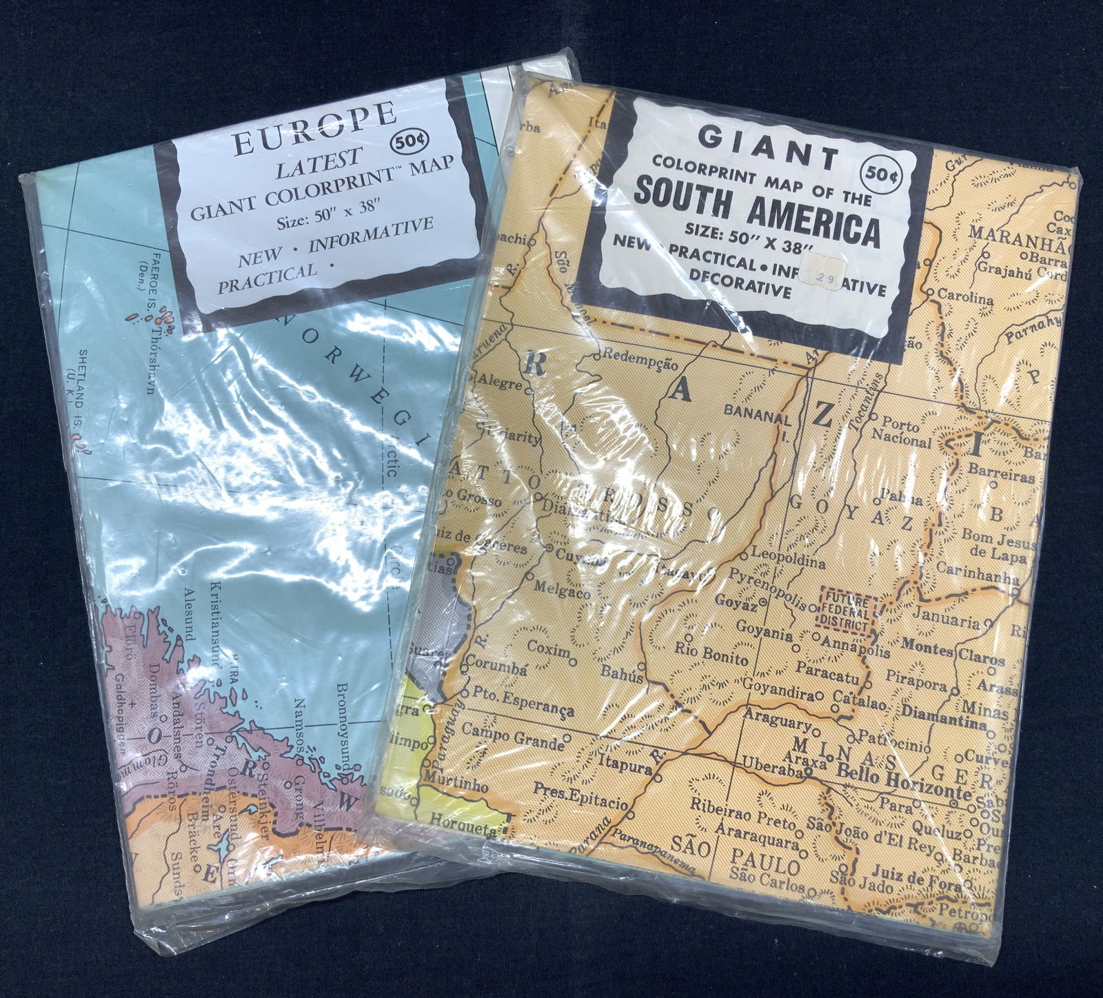 2 50 x 38 Color Print Maps, Europe & South America (1 of 11)