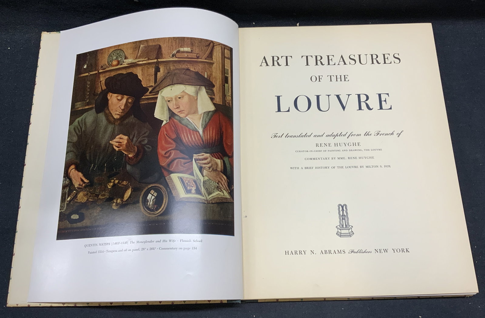 1951 Art Treasures of the Louvre Color Illustrated: Hardcover copy of Art Treasures of the Louvre, translated from original French text by Rene Huyghe. Published by Harry N Abrams, 1951. Contains color plate illustrations. Measures approx. 13 x 10 inch