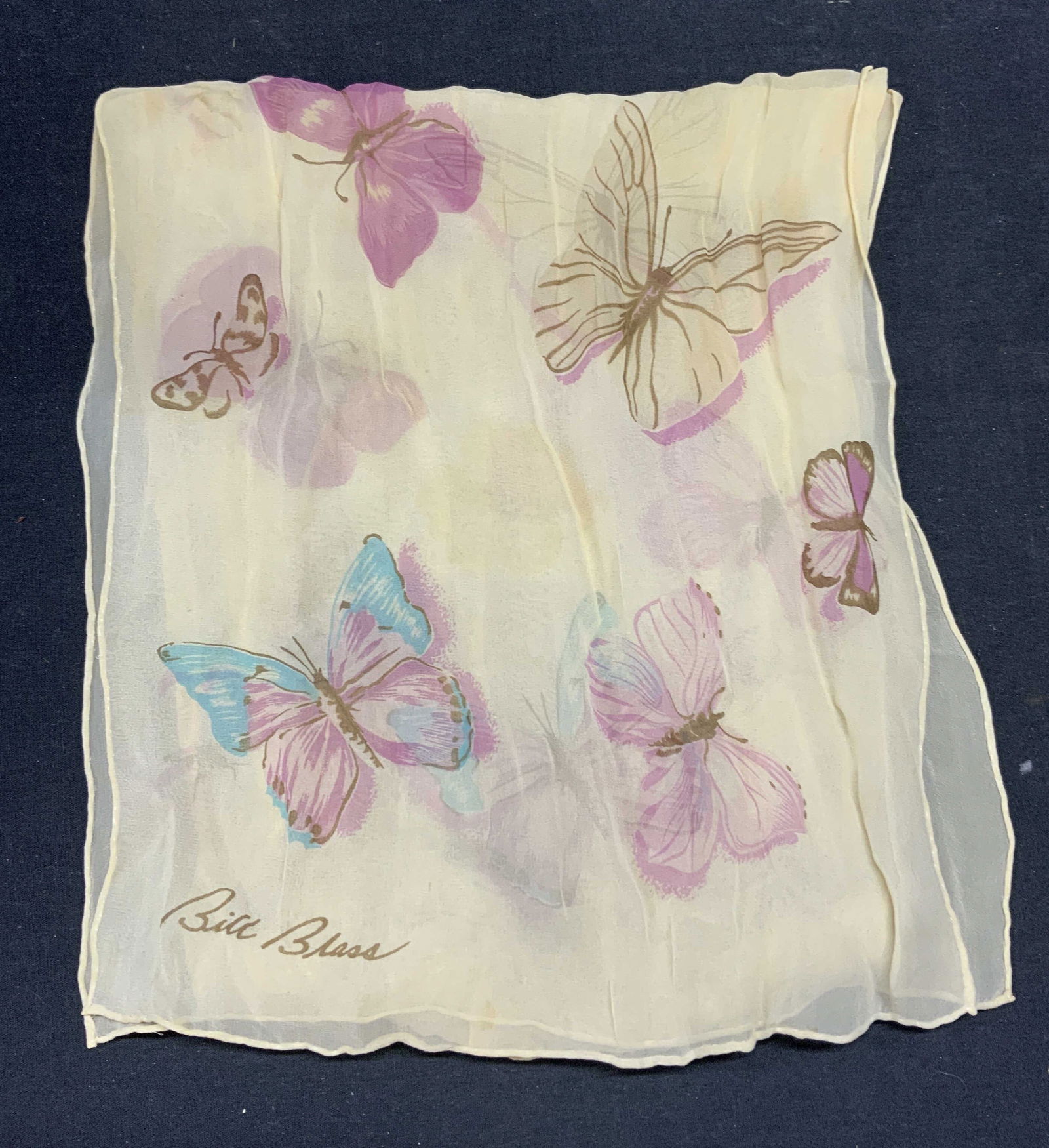 Bill Blass Beige Butterfly Silk Scarf (1 of 6)