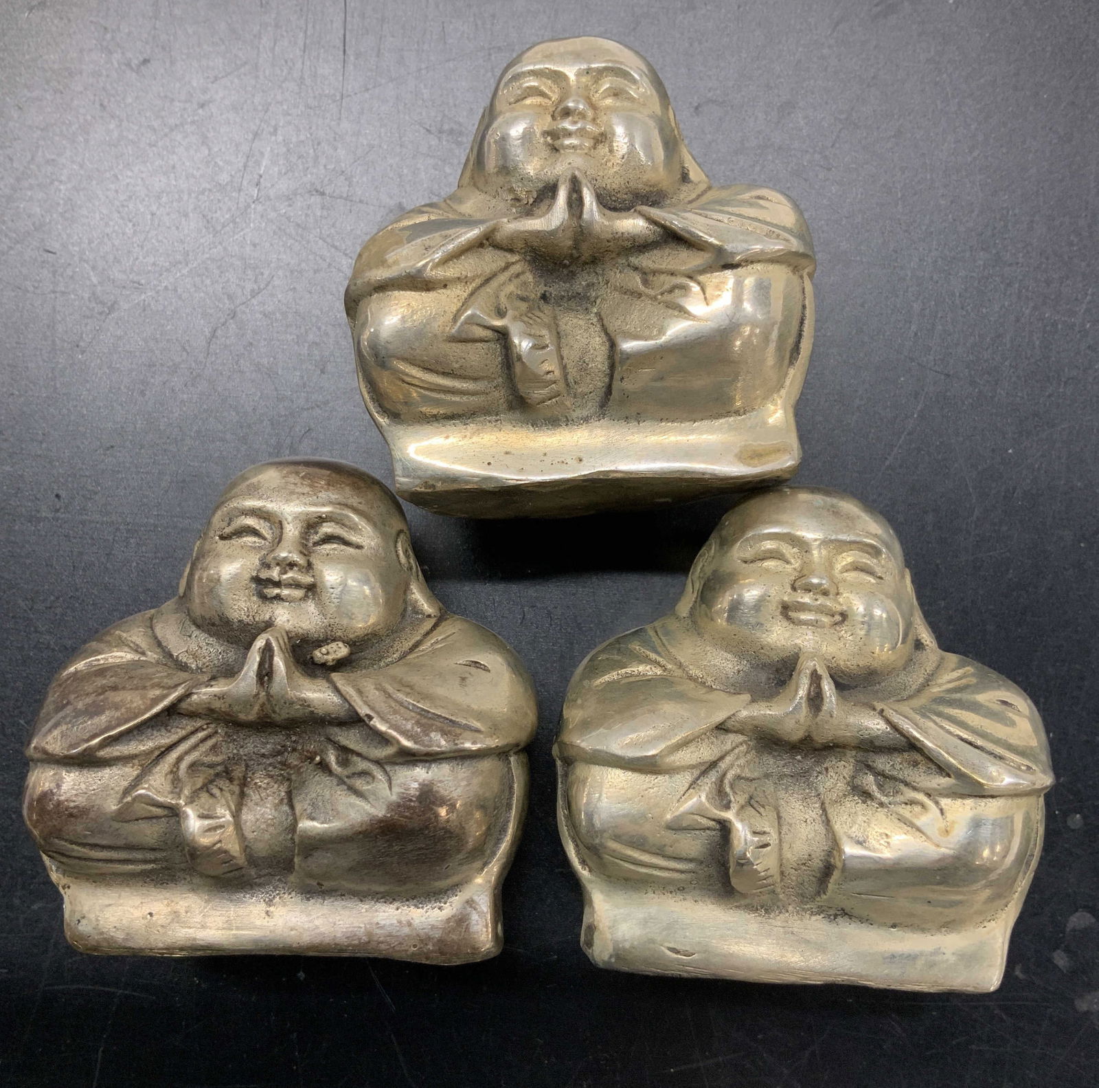 Set 3 Hand Crafted Metal Praying Buddha Figurines (1 of 6)